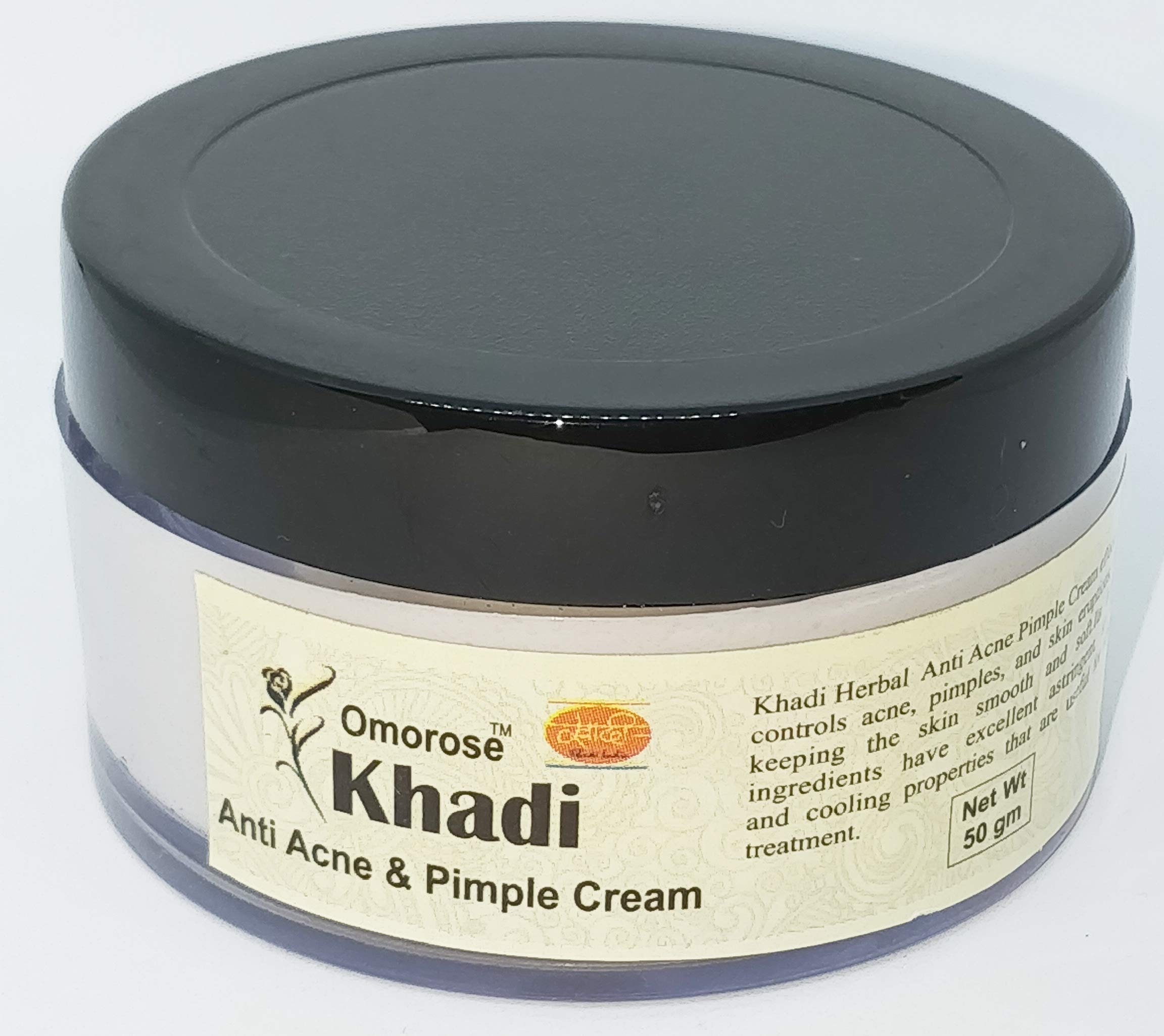 Khadi Omorose Anti Acne & Pimple Cream with Neem, Basil & Tea Tree Extract - 50gm | Natural Acne Treatment for Clear Skin | Perfect for Daily Skincare Routine & Oily Skin Care