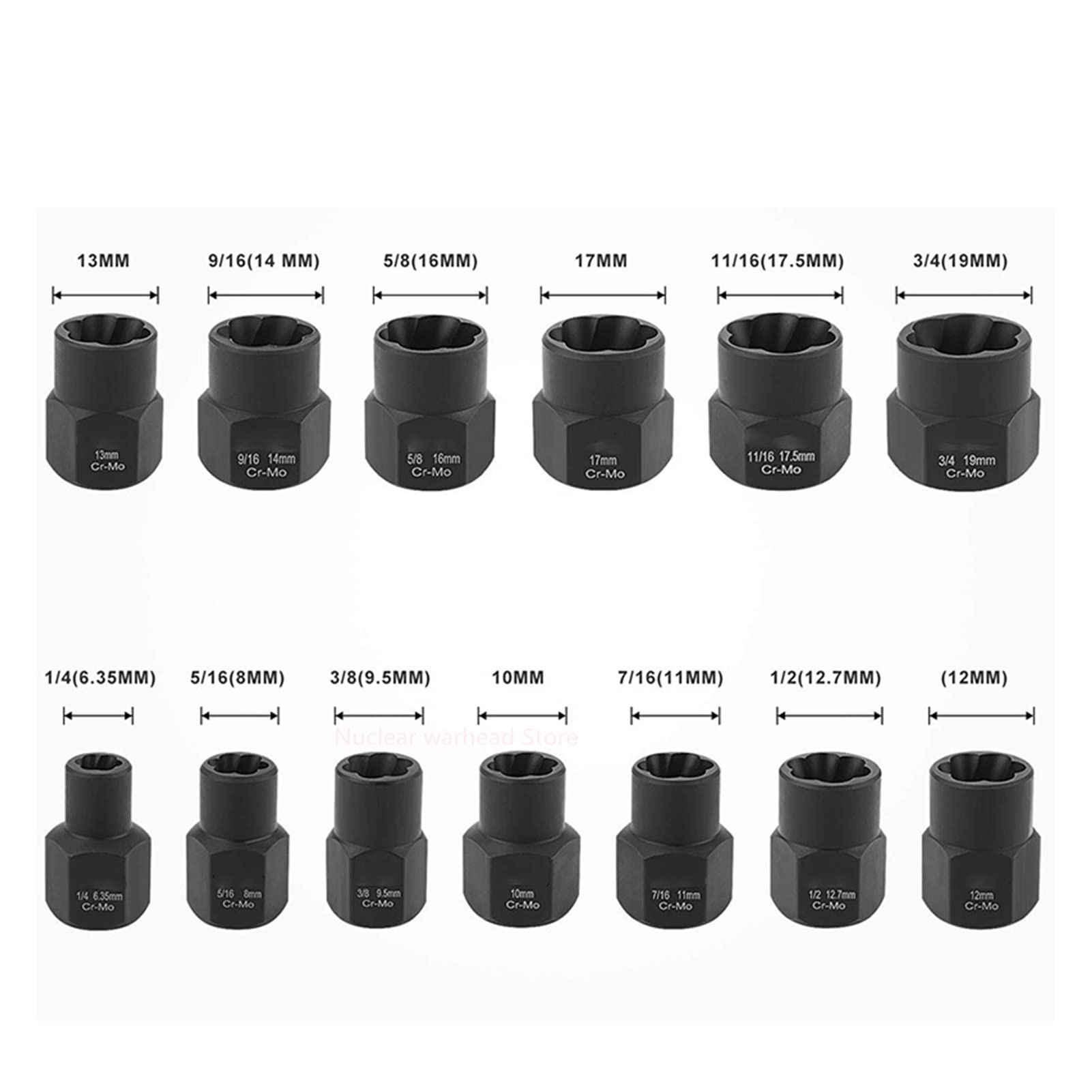MGRAS 13-Piece Impact Damaged Bolt Nut Screw Remover Extractor Socket Tool Kit - 3/8