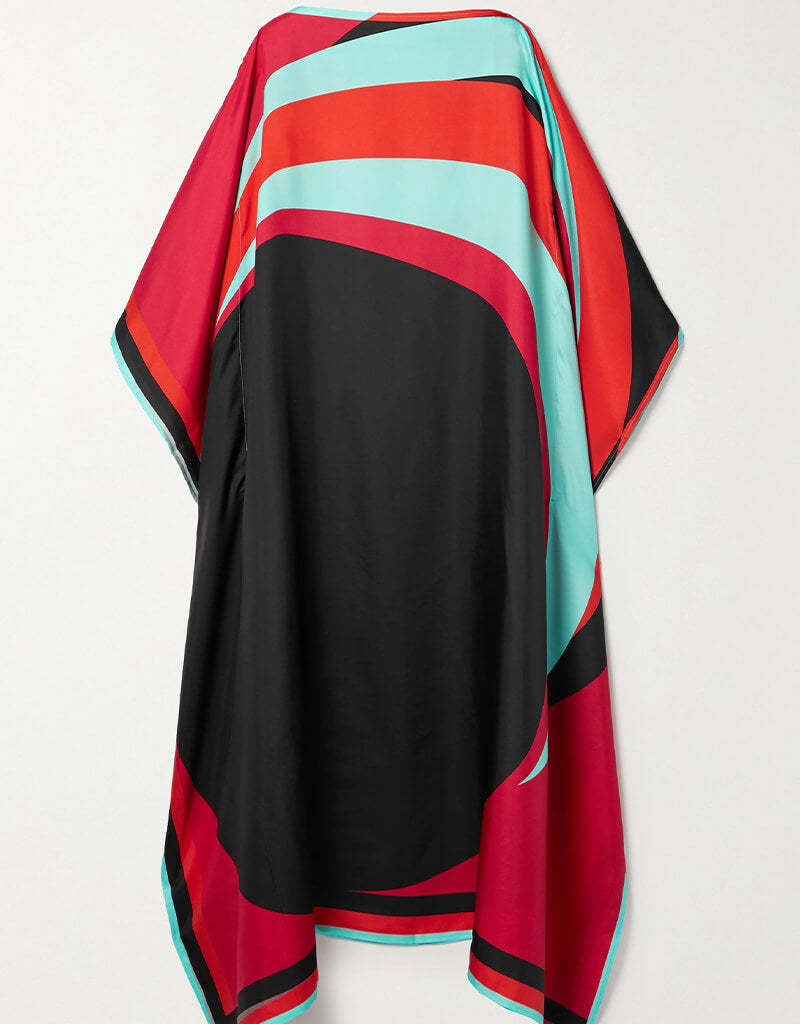 Luxury Black and Red Satin Silk Kaftan Dress for Women - Elegant Loungewear & Beach Cover Up - Perfect for Spa Days, Vacations and Special Occasions