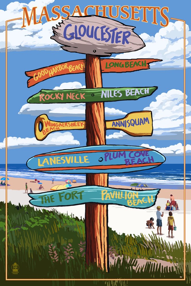 Lantern Press Gloucester Massachusetts Sign Wall Art Poster - 12x18 Inches Coastal Decor for Living Room, Bedroom & Office