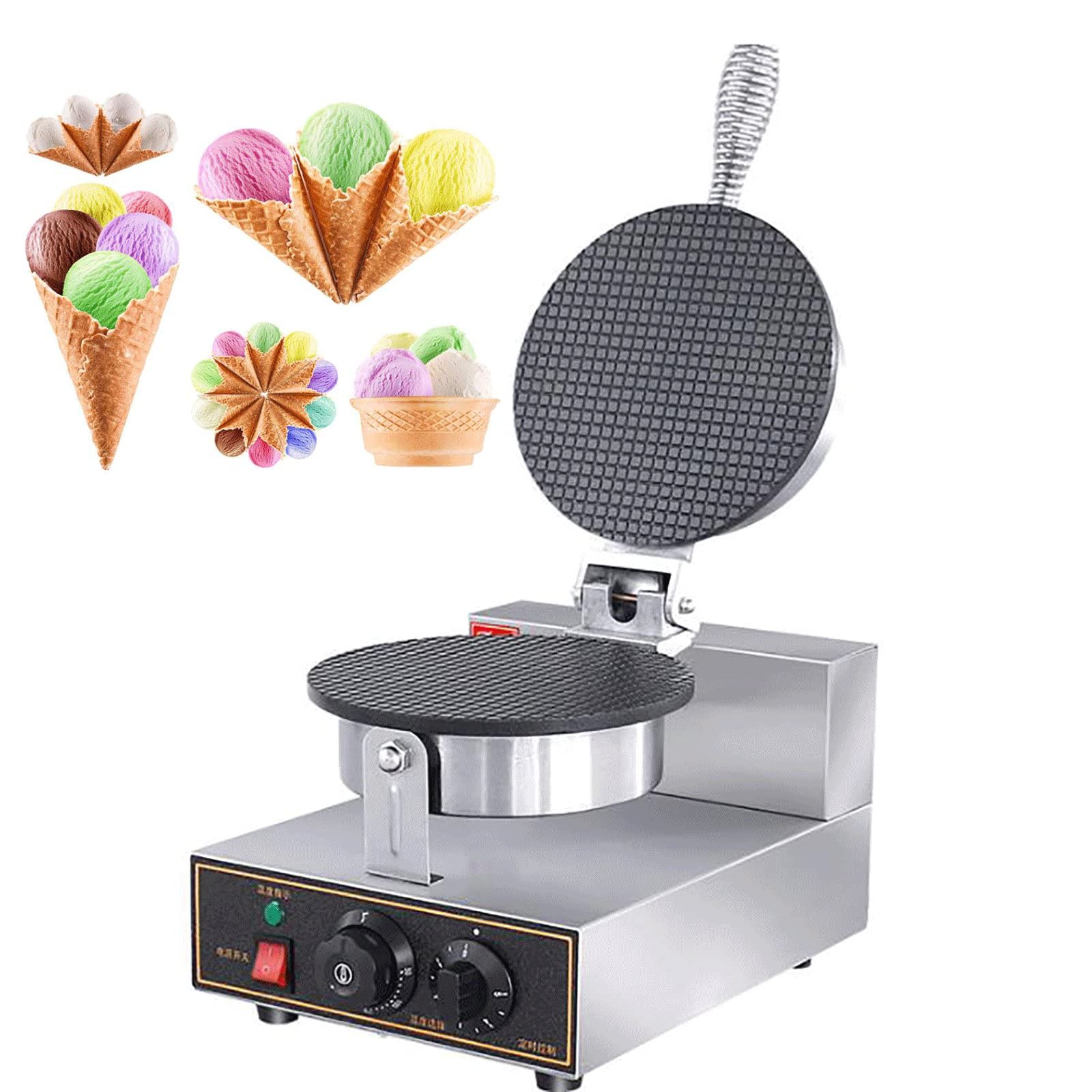 Commercial Waffle Cone Maker Machine - 1200W Electric Stainless Steel Ice Cream Cone Baker for Restaurants & Bakeries - Perfect for Making Crispy Waffle Cones, Egg Rolls & Desserts at Your Cafe or Ice Cream Shop