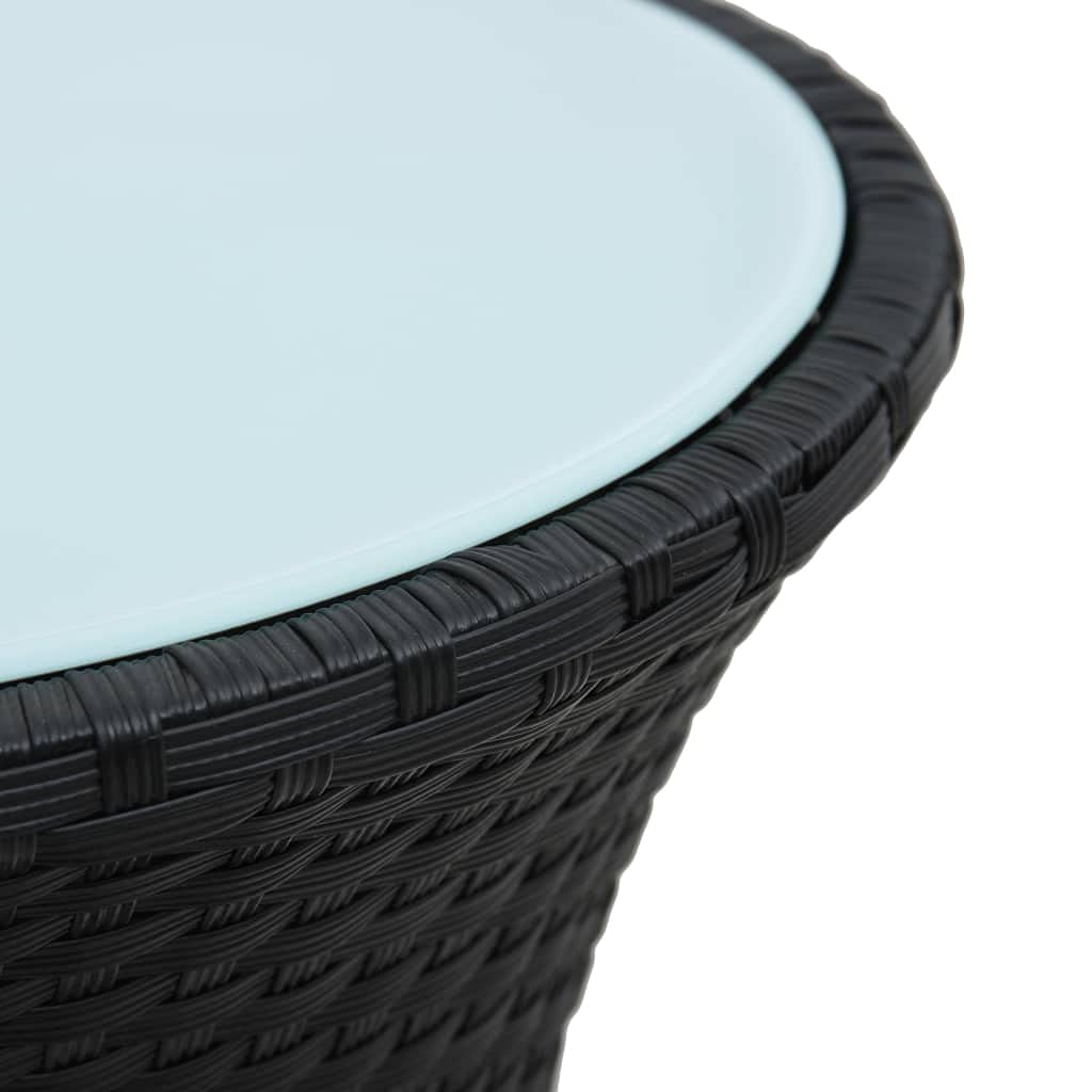Black Poly Rattan Drum Shape Patio Side Table - Outdoor Dining, Bistro, Bar Counter & Coffee Table for Garden, Deck, and Poolside Use
