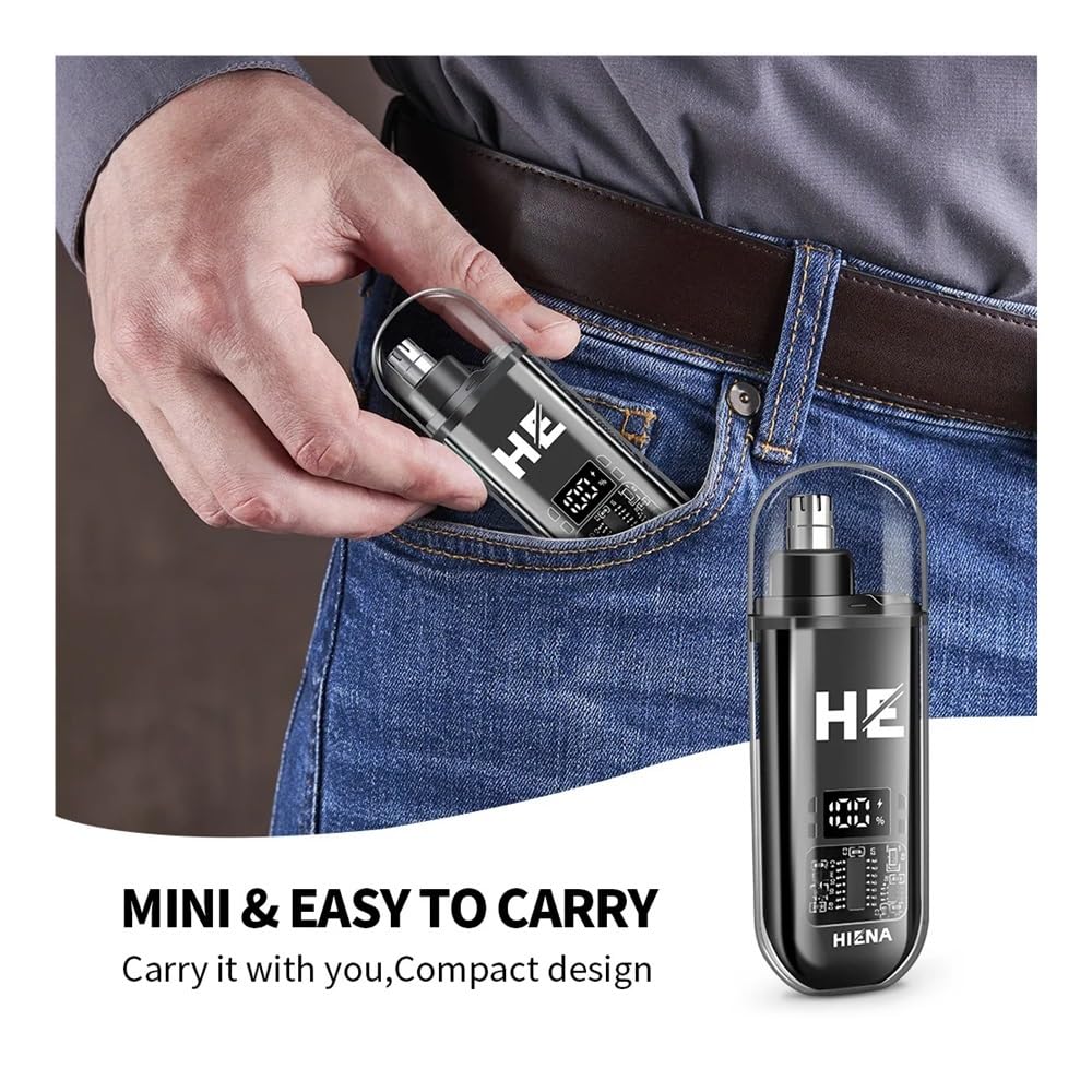 Portable Electric Nose Hair Trimmer for Men - Safe Painless Nose Hair Clipper with LED Light, Rechargeable Personal Grooming Kit for Travel, Home & Office Use (HYN-B001 Black)