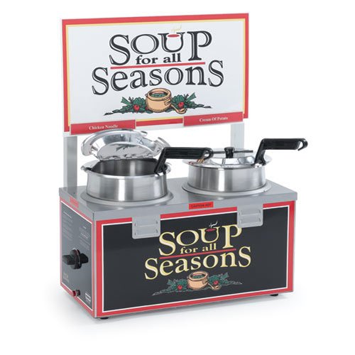 Nemco 6510A-2D4 Commercial Double 4 Quart Soup Warmer with Header - Perfect for Restaurants, Cafeterias & Buffets