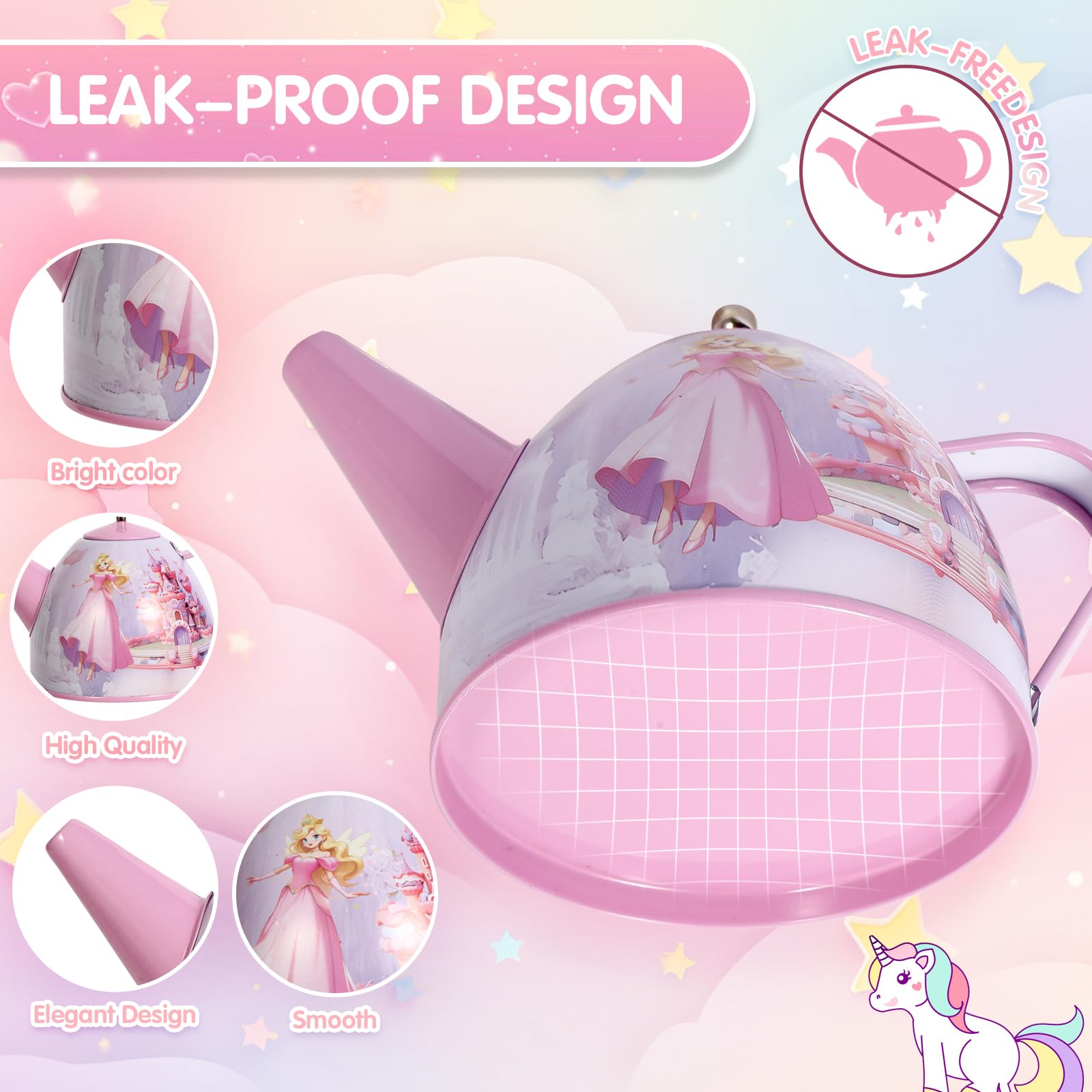 Unicorn Tea Party Set for Girls - Princess Tea Time Play Kitchen Toy with Tin Teapot, Desserts, Cookies, Donut & Cake Tray | Perfect Birthday Gift for Kids Ages 3-8 | Pretend Play, Tea Parties & Imaginative Fun