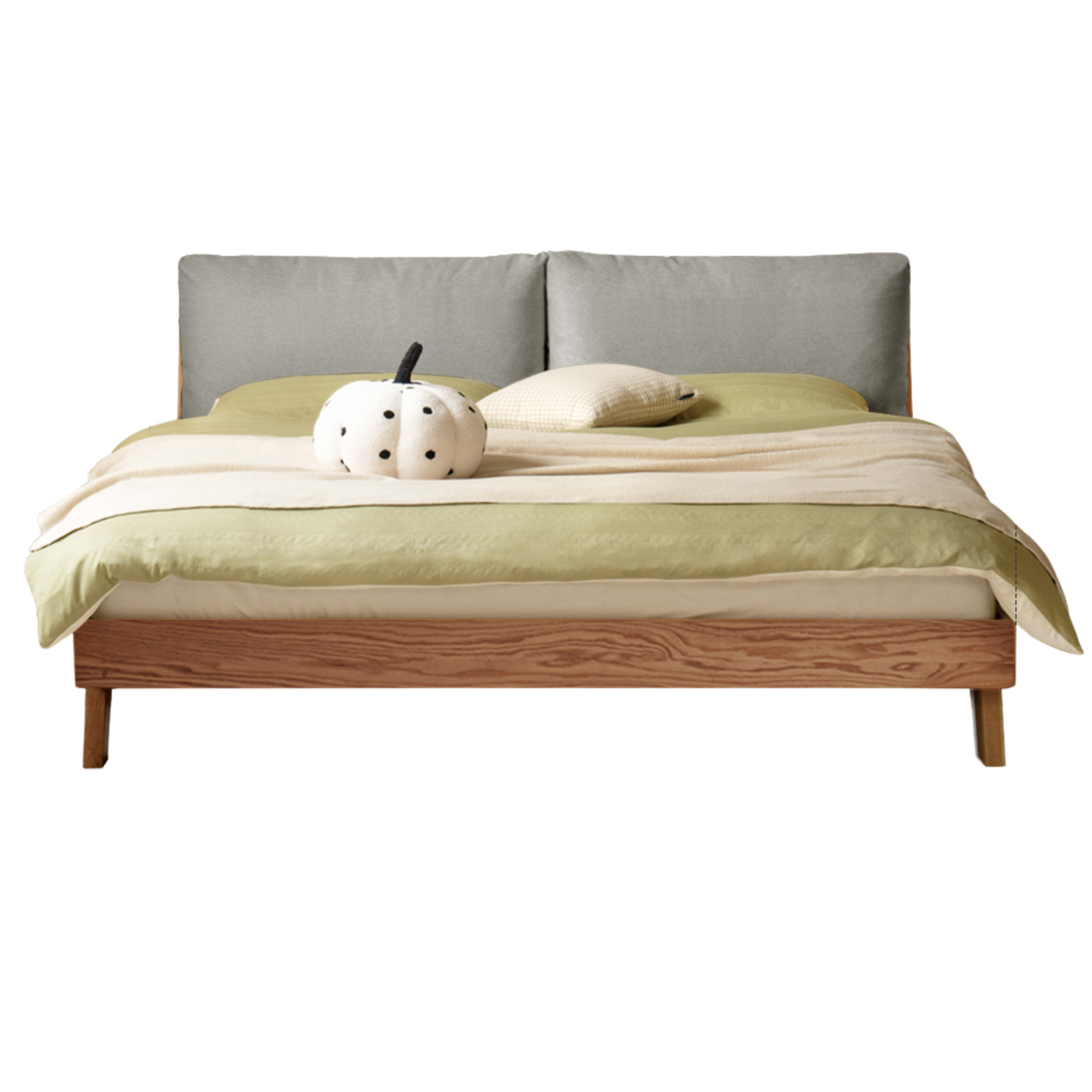 Walnut color Mist gray Fabric soft back bed