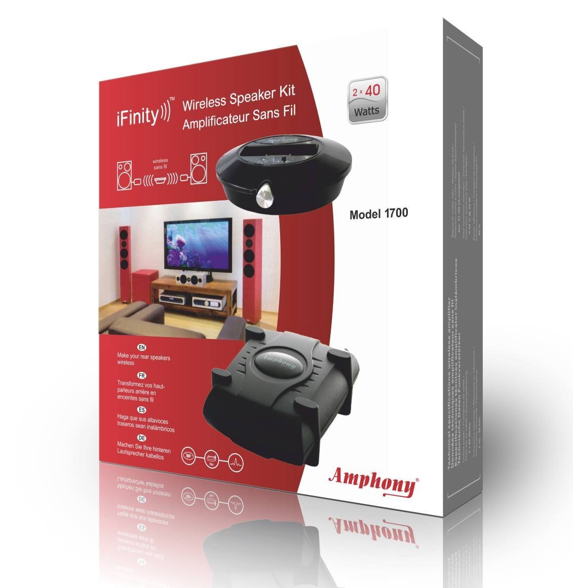 1700 Wireless Speaker Kit with 300ft Range - 2x40W Wireless Amplifier for Outdoor & Indoor Use - Perfect for Parties, Events & Home Theater Systems