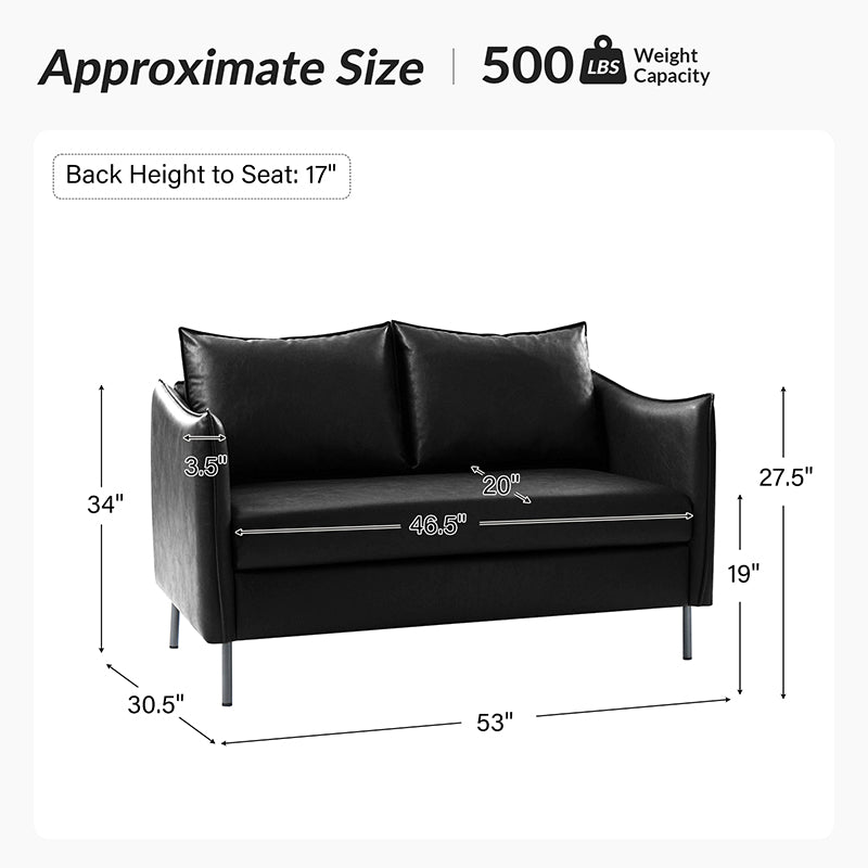 Modern Industrial Loveseat with PU Leather - Stylish Small Sofa for Living Room, Office or Lounge - Comfortable Two-Seater Couch for Home Decor