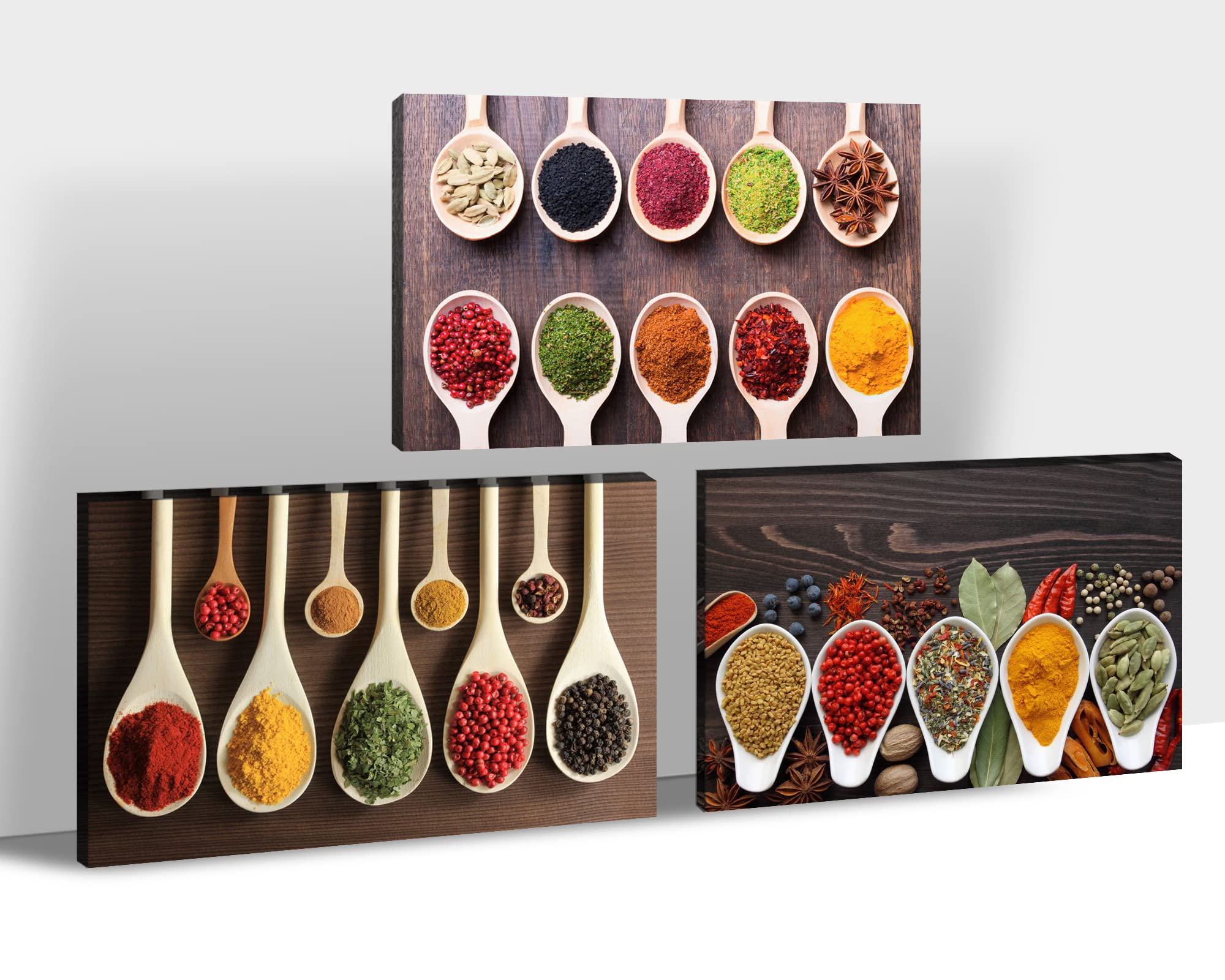 TIMUBA Kitchen Canvas Wall Art Set of 3 - 24x36 Inch Spice & Spoon Paintings for Dining Room, Living Room & Home Decor | Perfect for Farmhouse, Modern & Rustic Kitchen Wall Decorations