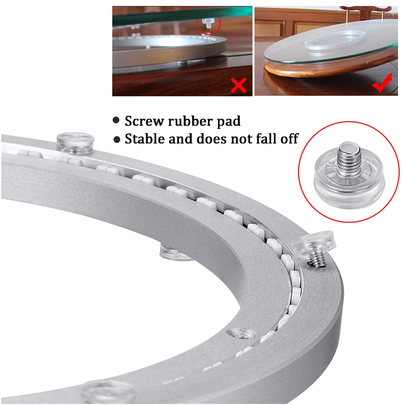8 Inch Aluminum Lazy Susan Turntable Ring - 12 Inch Heavy Duty Steel Ball Bearing - 24 Inch Turntable Base with Threaded Rubber Pad | For Kitchen, Dining Table, TV Stand & Computer Monitor Organization | Durable Spinning Tray for Home & Office Use