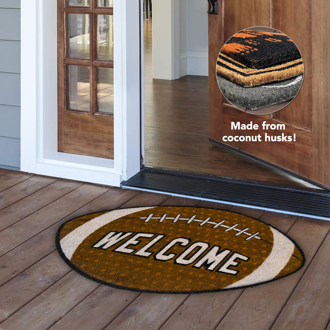 Eco-Friendly Natural Coir Doormat for Football Fans - Durable & Absorbent Entryway Rug for Front Door, Porch, and Outdoor Use