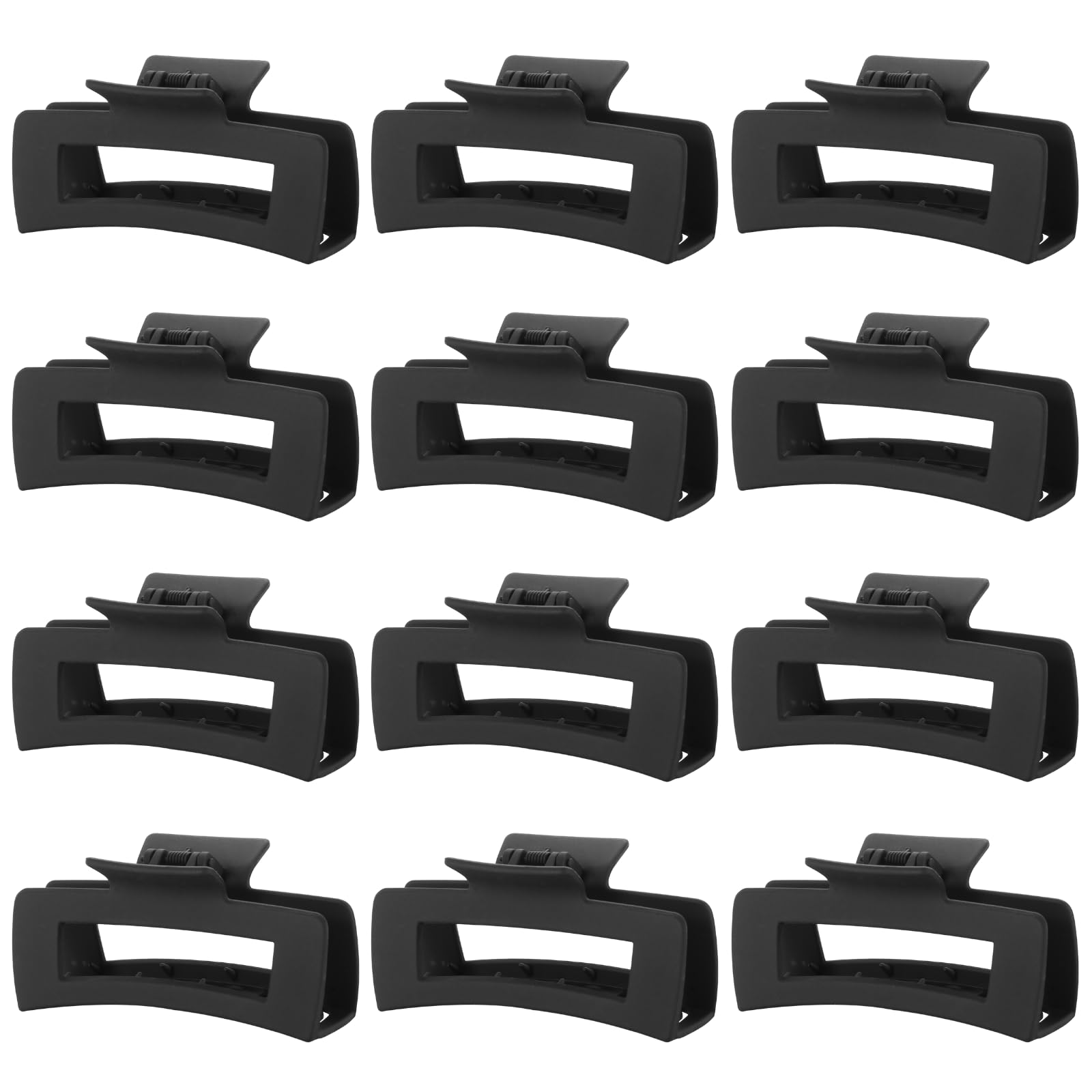 12 Pcs Black Large Square Hair Claw Clips for Women - 4.3 Inch Matte Rectangle Hair Claw Clips with Strong Hold & Non-Slip Grip for Thick & Thin Hair - Perfect for Updos, Ponytails & Everyday Hairstyles