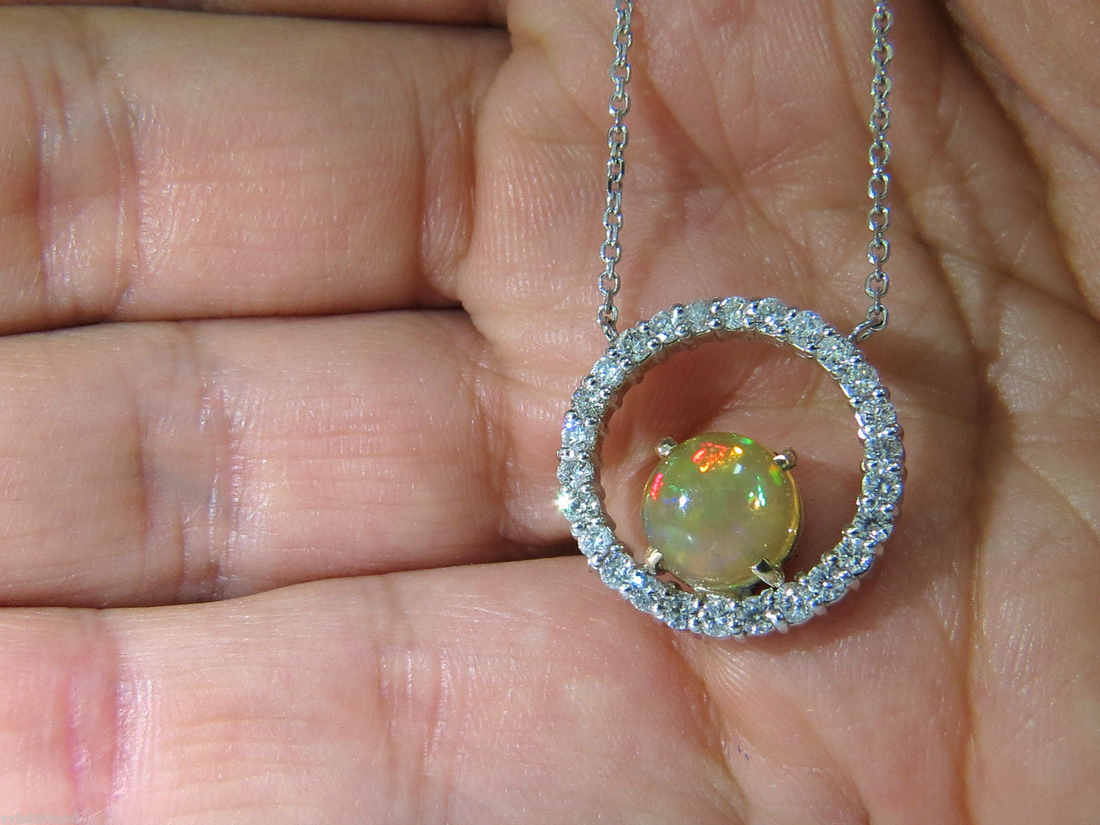 2.60 Carat Natural Vibrant Opal & Diamond Pendant Necklace in 14K Gold - Perfect for Weddings, Anniversaries & Special Occasions
