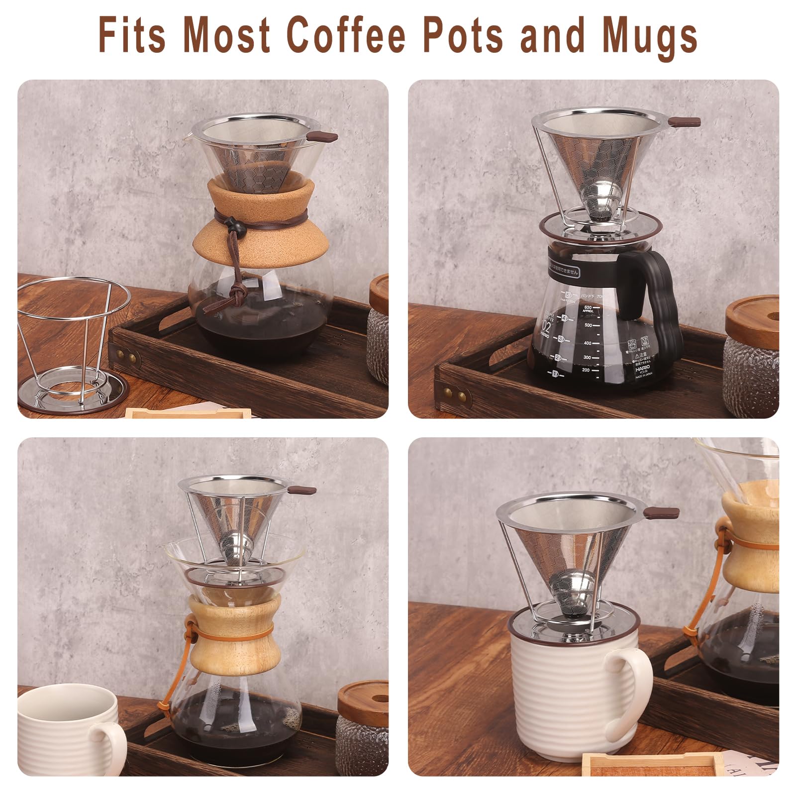 MISETTO Stainless Steel Pour Over Coffee Dripper - Reusable Paperless Coffee Filter with Removable Cup, Easy to Clean Cone Coffee Maker for Home, Office & Camping Use