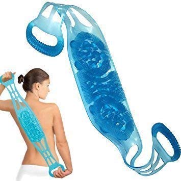 MARJI&ANUVRUTTI Silicone Dual Sided Back Scrubber Brush - Exfoliating Body Scrubber & Foot Massager with Pumice Stone - Shower Bath Belt for Deep Cleansing & Relaxation (Blue) - Perfect for Spa, Home Bath & Travel Use