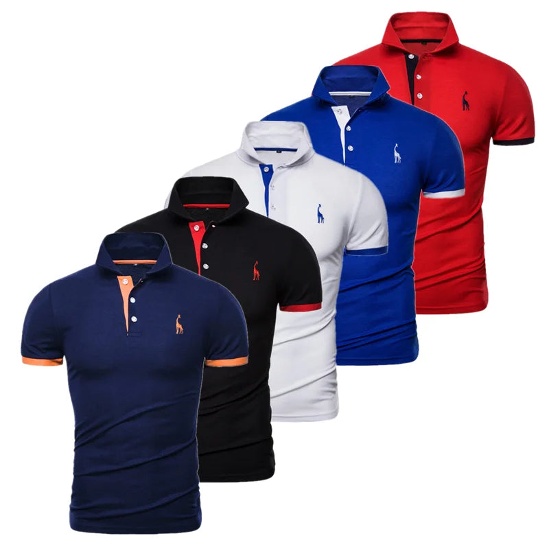 5 Pack Men's Giraffe Print Polo Shirts - Premium Embroidered Short Sleeve Casual & Business Shirts - Breathable Summer Wear for Office, Golf & Social Events - Size BR