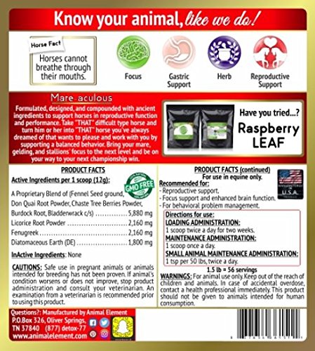 Organic Non-GMO Mare-Aculous 1.5 Lb Horse Supplement for Calming, Focus & Reproductive Support - Perfect for Show Horses, Breeding Mares & Performance Equines