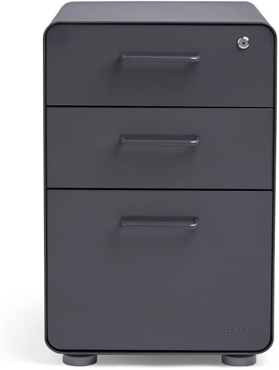 Poppin Stow 3-Drawer File Cabinet in Charcoal - 2 Utility Drawers & 1 Hanging File Drawer, Fully Painted Steel Cabinet with Keys Included for Office Organization & Home Office Storage