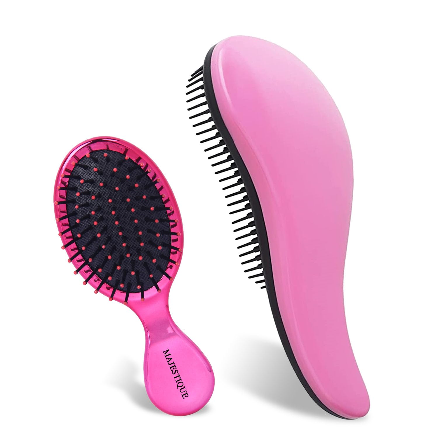 Majestique Women's Mini Travel Hair Brush Set - Detangling & Straightening Portable Brush for Knot-Free Hair, No Tears or Breakage (2-Pack, Color May Vary) | Perfect for Travel, Gym, Purse & On-The-Go Styling