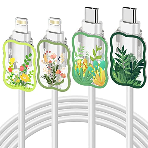 Tospania 4-Pack Floral Cable Protector for iPhone & Type C Chargers - Cute & Durable Cord Organizer for Home, Office, Travel Accessories