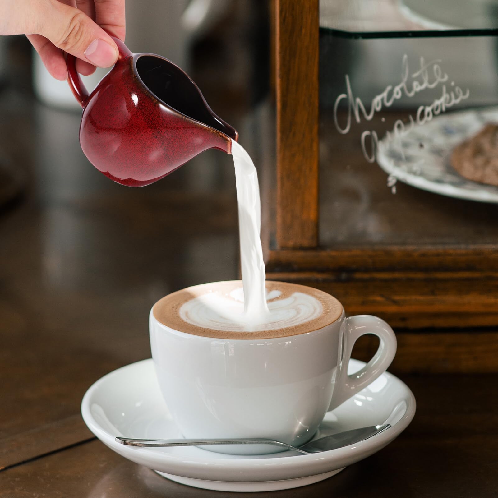 ABOOFAN Small Creamer Pitcher - Mini Milk & Coffee Frothing Pitcher for Latte, Tea, and Hot Chocolate - Perfect for Home, Cafe, and Restaurant Use - Red