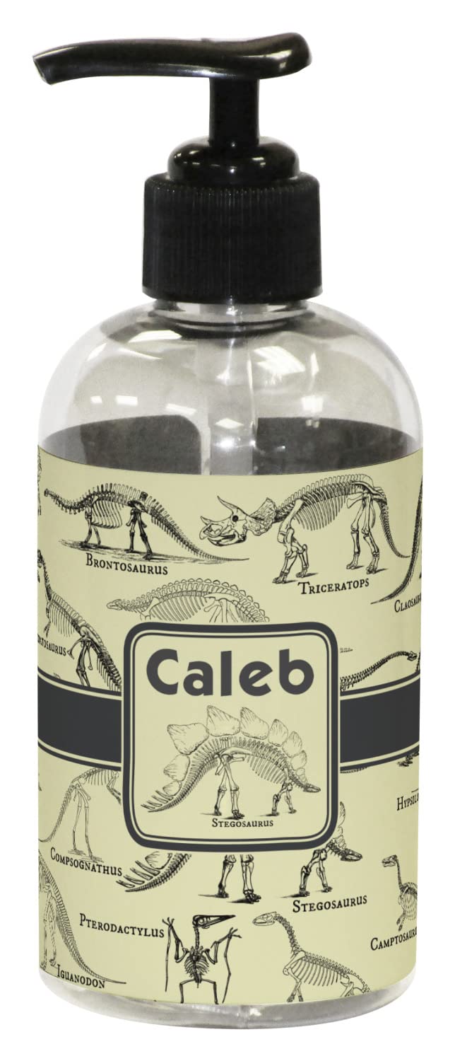 Dinosaur Skeleton Soap Dispenser - 8 oz Small Black Plastic Hand Wash & Lotion Pump Bottle - Unique Personalized Bathroom Decor for Kids Room, Dinosaur Theme Party, or Jurassic Themed Home