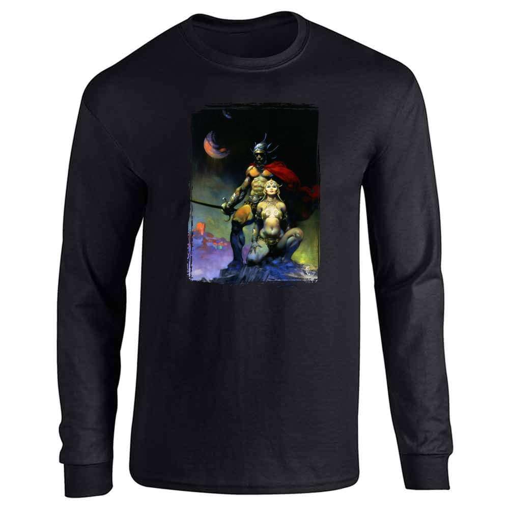 Frank Frazetta Swords of Mars Art Long Sleeve T-Shirt | Pop Threads Graphic Tee | Sci-Fi Fantasy Apparel for Men & Women | Perfect for Cosplay, Comic Con & Everyday Wear