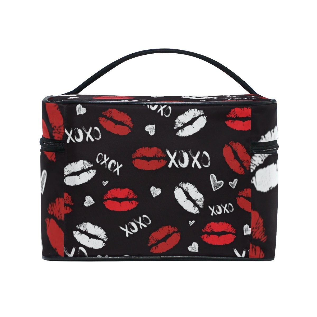 Cooper Girl Red Lips Cosmetic Bag - Waterproof Travel Makeup Organizer with Mirror | Perfect for Travel, Gym & Daily Beauty Storage