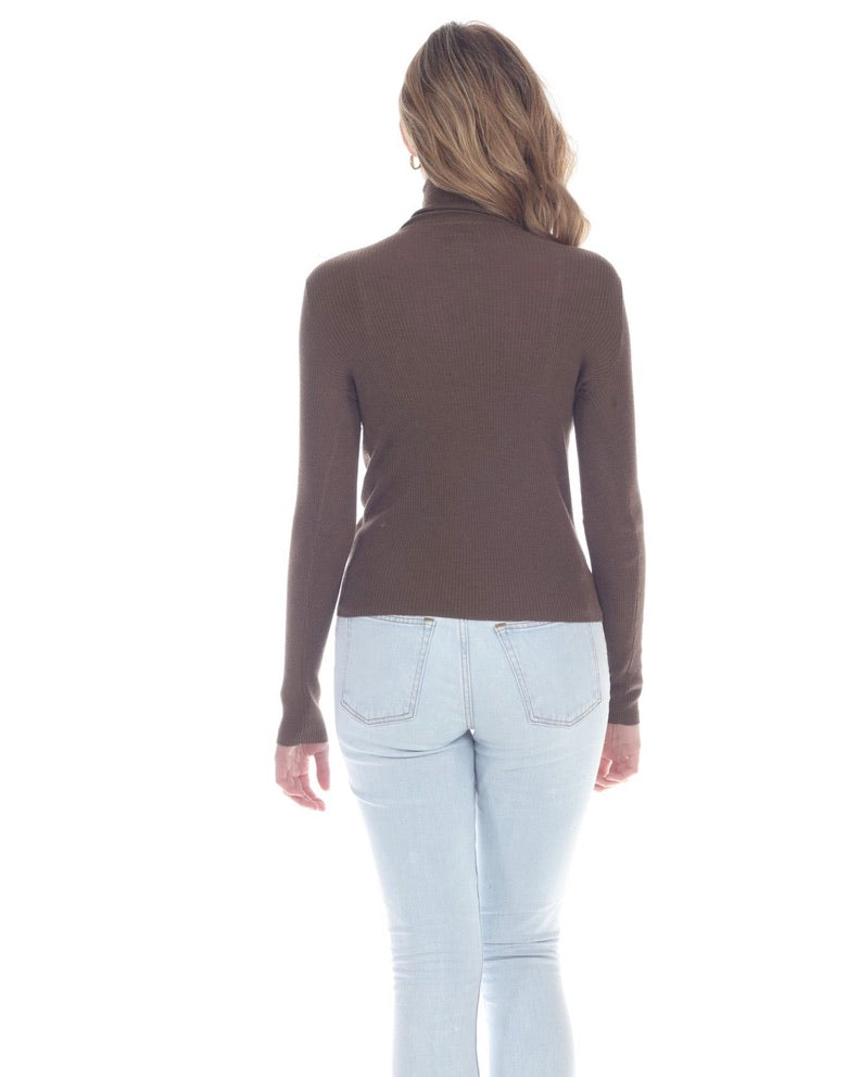 Mia Women's Long Sleeve Turtleneck Sweater - Soft Chunky Knit Chocolate Brown Pullover for Fall & Winter | Casual Office Wear, Date Night Outfits, Layering Essential