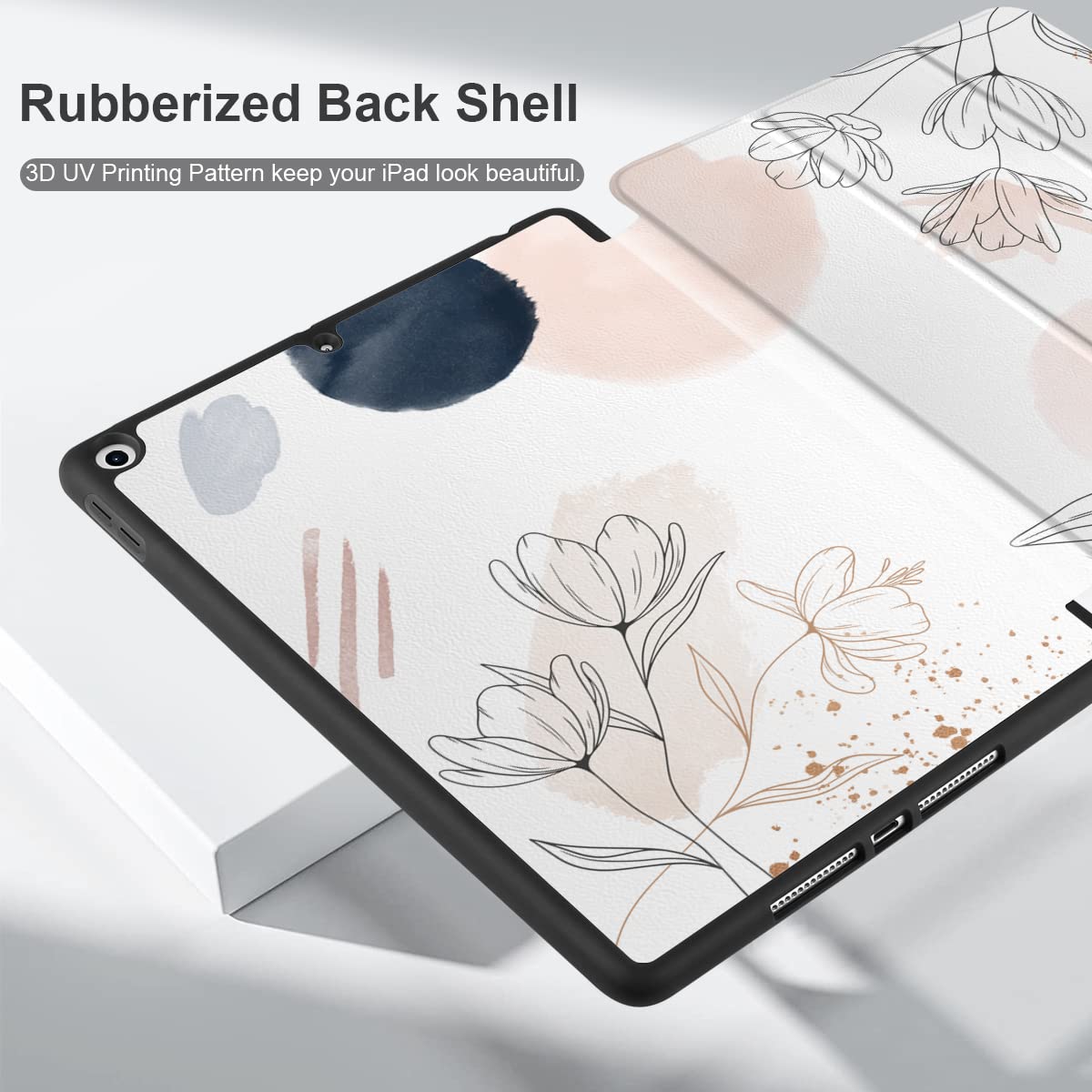 DONGKE iPad 10.2 Inch Case (2021/2020/2019) - Compatible with iPad 9th/8th/7th Generation | Slim Stand Protective Cover with Pencil Holder, Soft TPU Back & Auto Sleep/Wake | Abstract Floral Design - Perfect for Work, School & Travel