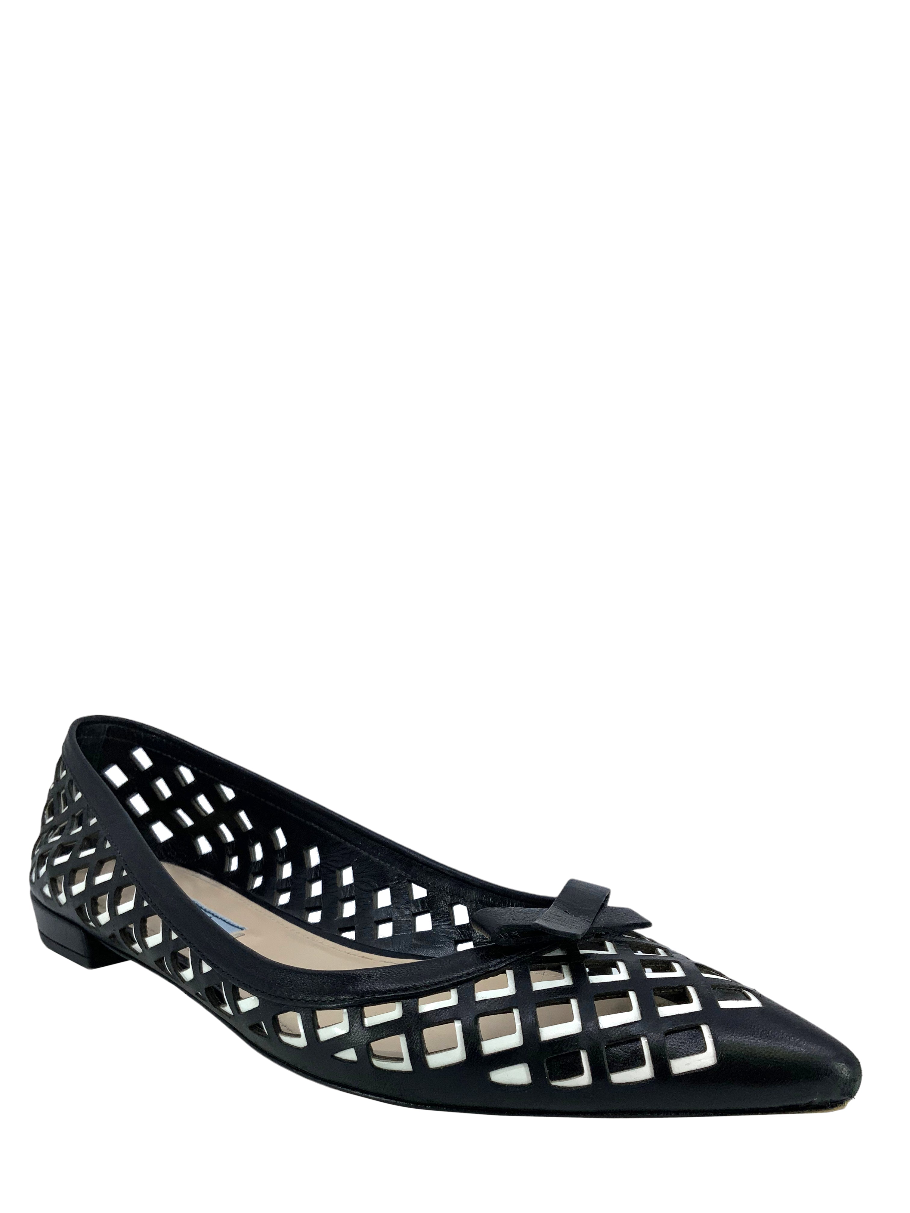 PRADA Perforated Leather Ballet Flats Women's Size 7.5 - Comfortable & Stylish Shoes for Work, Party & Everyday Wear