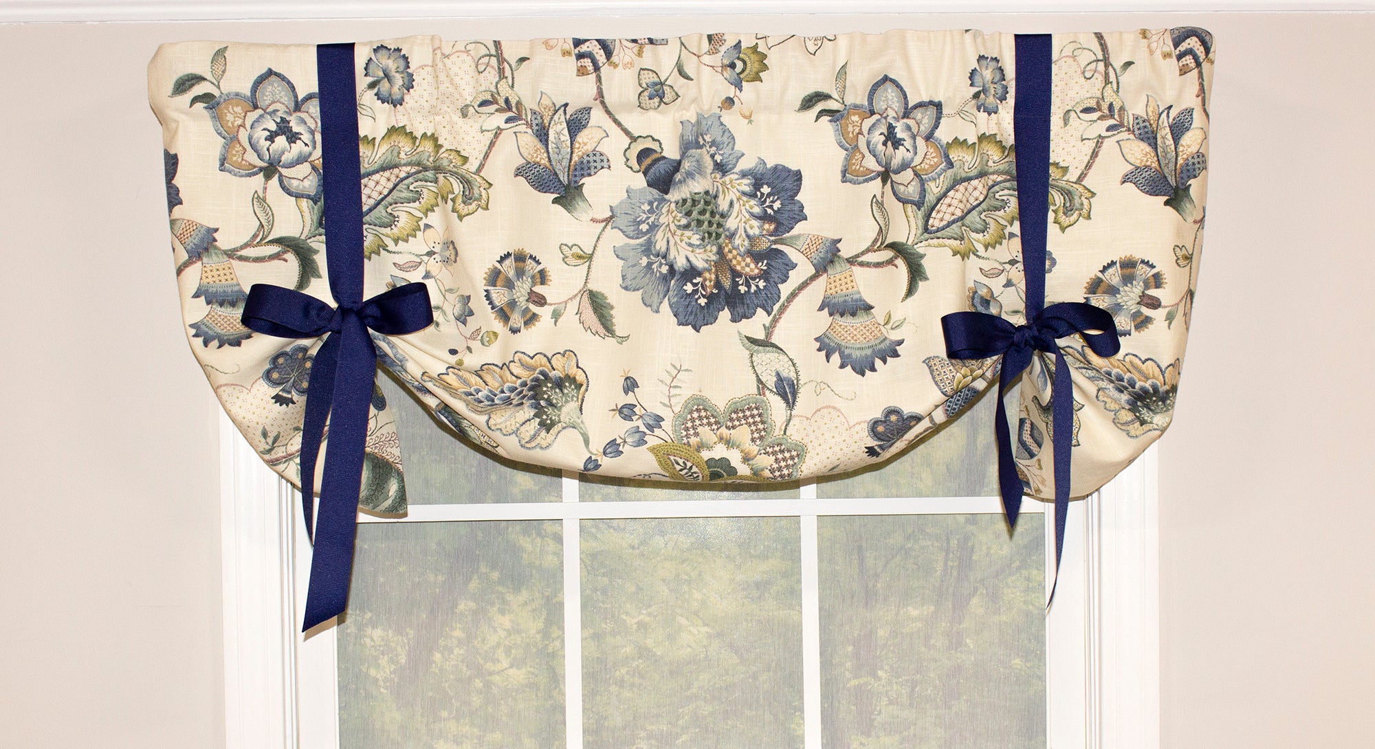British Floral Tie-Up Valance - Elegant Window Treatment for Bedroom, Living Room & Kitchen Decor - Perfect for Home, Apartment & Dorm Room Styling