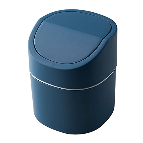Mini Desktop Multifunctional Trash Can with Lid - Small Waste Bin for Living Room, Office, Car & Home Storage | Compact Clamshell Design in Blue | Perfect for Desks, Countertops & Vehicle Use