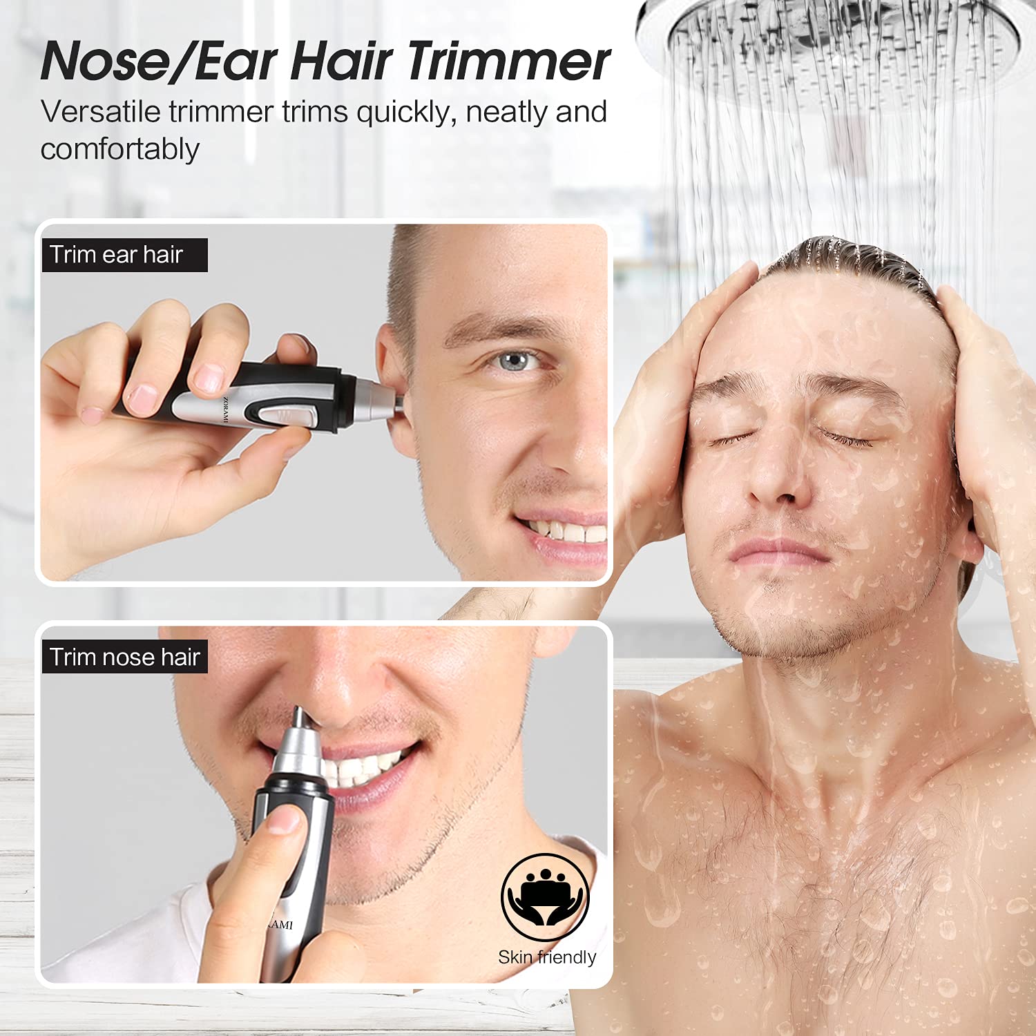 ZORAMI Professional Painless Ear & Nose Hair Trimmer for Men & Women - 2024 Upgraded Battery-Operated Eyebrow & Facial Hair Clipper with IPX7 Waterproof (Black & Pink) - Perfect for Travel, Gym & Daily Grooming Routine