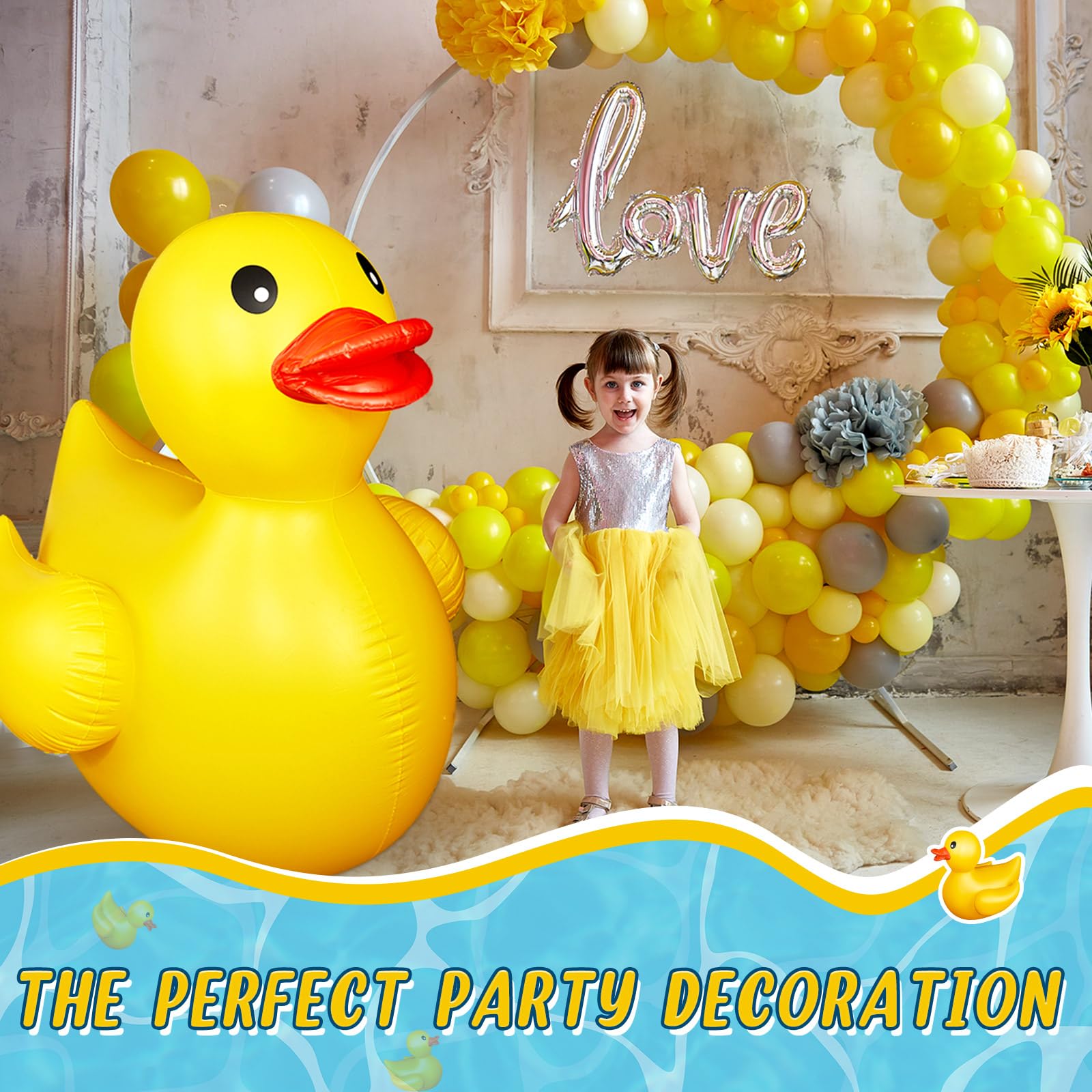 Hungdao 4 Feet Giant Inflatable Duck - Huge Rubber Duck Pool Float for Kids, Summer Beach, Swimming Pool, Carnival, Birthday Party Decoration, Backyard Fun, Water Play, Photo Prop (Yellow)