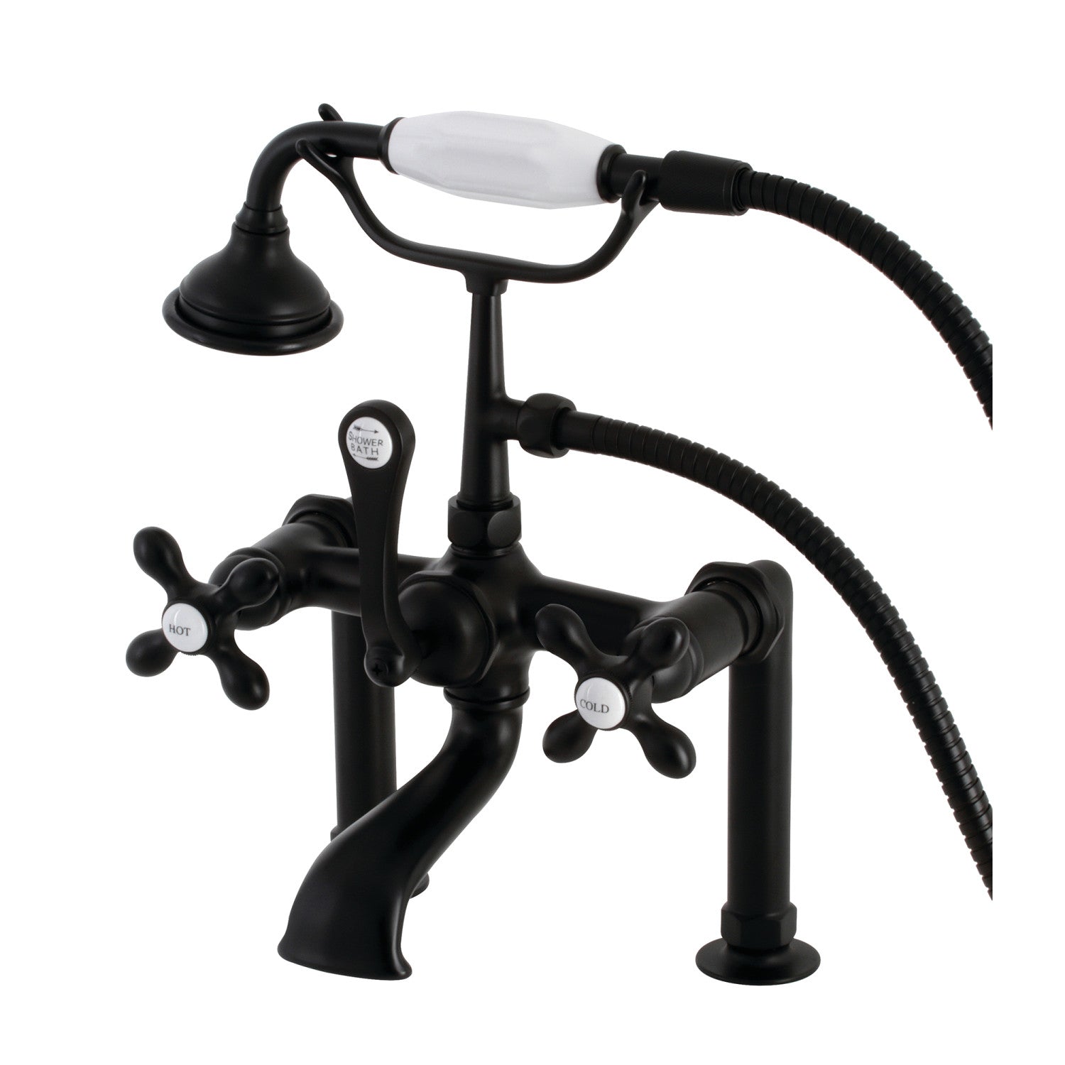 Vintage Matte Black Clawfoot Tub Faucet with Hand Shower - 3 Handle 2 Hole Deck Mount Bathroom Fixture for Classic & Modern Bathrooms
