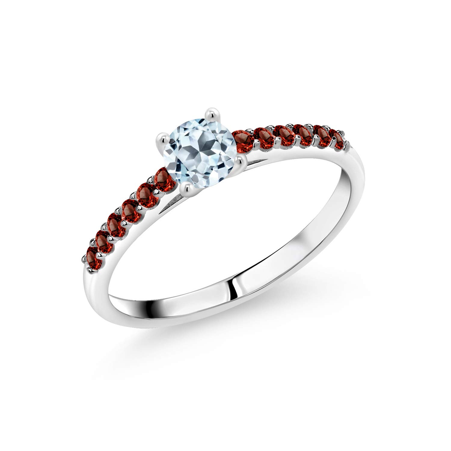 0.94 Ct Round Sky Blue Topaz & Red Garnet 10K White Gold Ring - Gem Stone King | Elegant Birthstone Jewelry for Women, Perfect for Anniversary, Engagement & Gift Giving