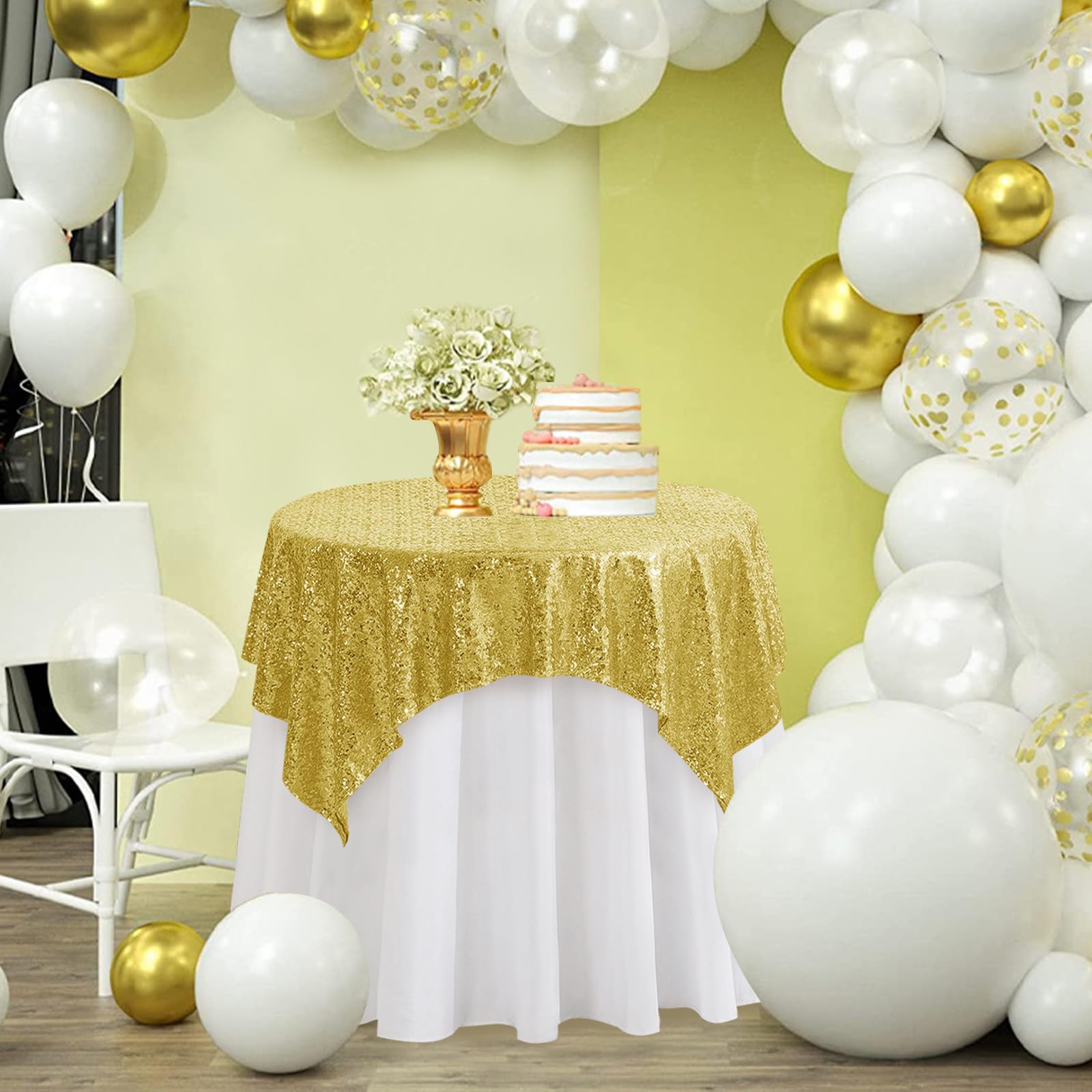 50x50 Inch Square Gold Sequin Tablecloth - Sparkling Seamless Glitter Party Table Cover, Elegant Shiny Table Overlay for Wedding, Birthday, Prom & Special Event Decorations | Perfect for Banquet, Reception, and Celebration Table Settings
