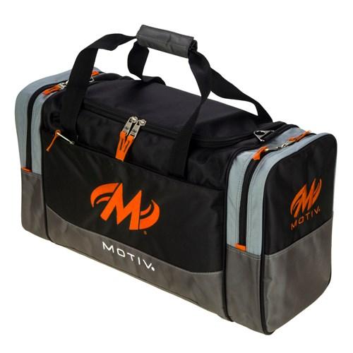 Motiv Shock Double Tote Black Orange Bowling Bag - Premium 2-Ball Bowling Tote for League & Tournament Play