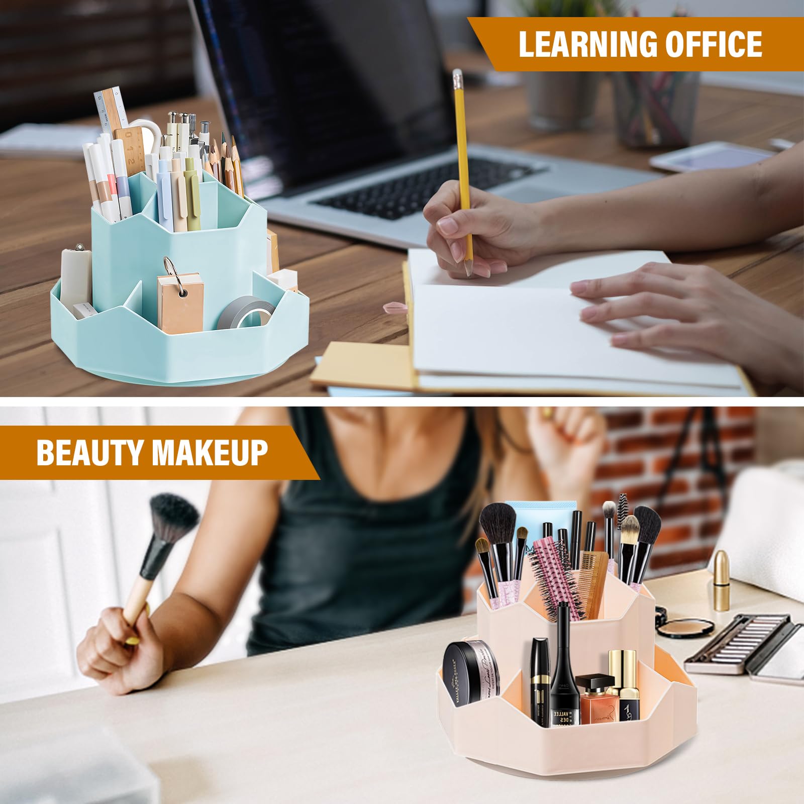 360 Degree Rotating Pen Holder with 9 Slots - Blue Desk Organizer for Pencils, Pens & Office Supplies | Perfect for Home, Office & School Workspace Organization