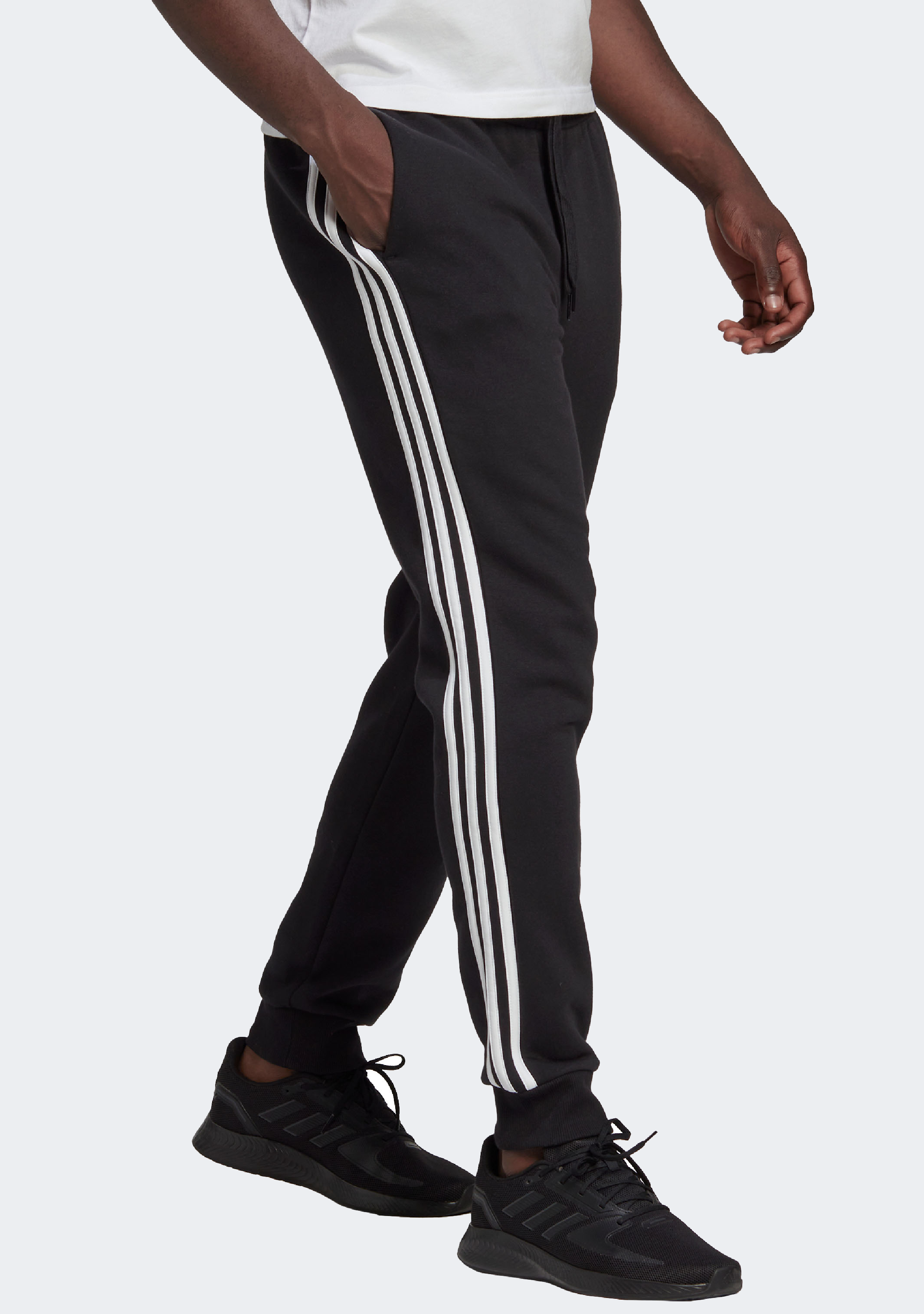 Adidas Men's Essentials Fleece Tapered Cuff Joggers with 3 Stripes - Comfortable Athletic Pants for Running, Gym & Casual Wear