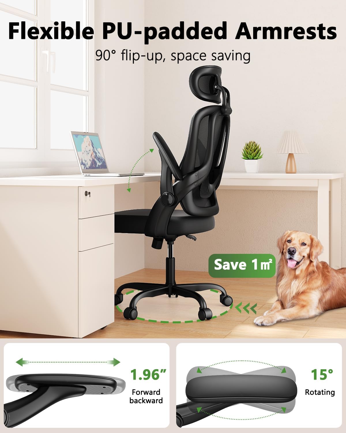 Ergonomic High Back Office Chair with 3D Adjustable Armrests & Lumbar Support - Breathable Mesh Computer Desk Chair with Headrest - Perfect for Home Office, Gaming, Remote Work & Study Sessions