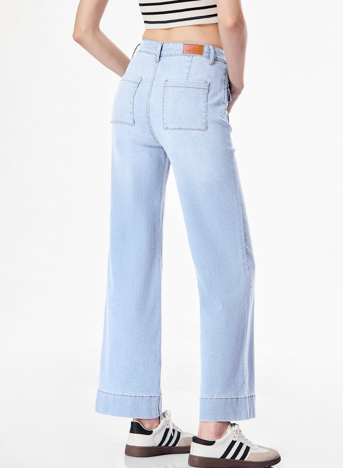 Sidefeel Women's High Waisted Wide Leg Stretchy Jeans with Patch Pockets | Comfortable Spring Outfit | Perfect for Casual Wear, Office & Date Night