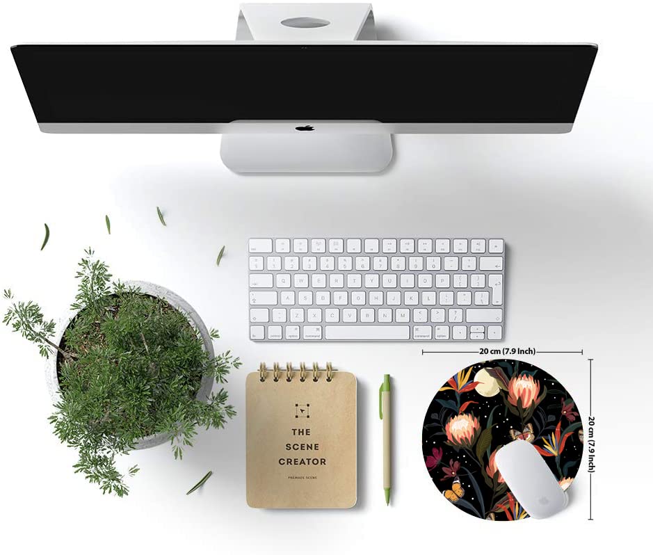 Round Floral Butterfly Mouse Pad - Non-Slip Rubber Base, Waterproof Office Computer Mouse Mat for Women | Cute Desk Accessory for Work & Gaming