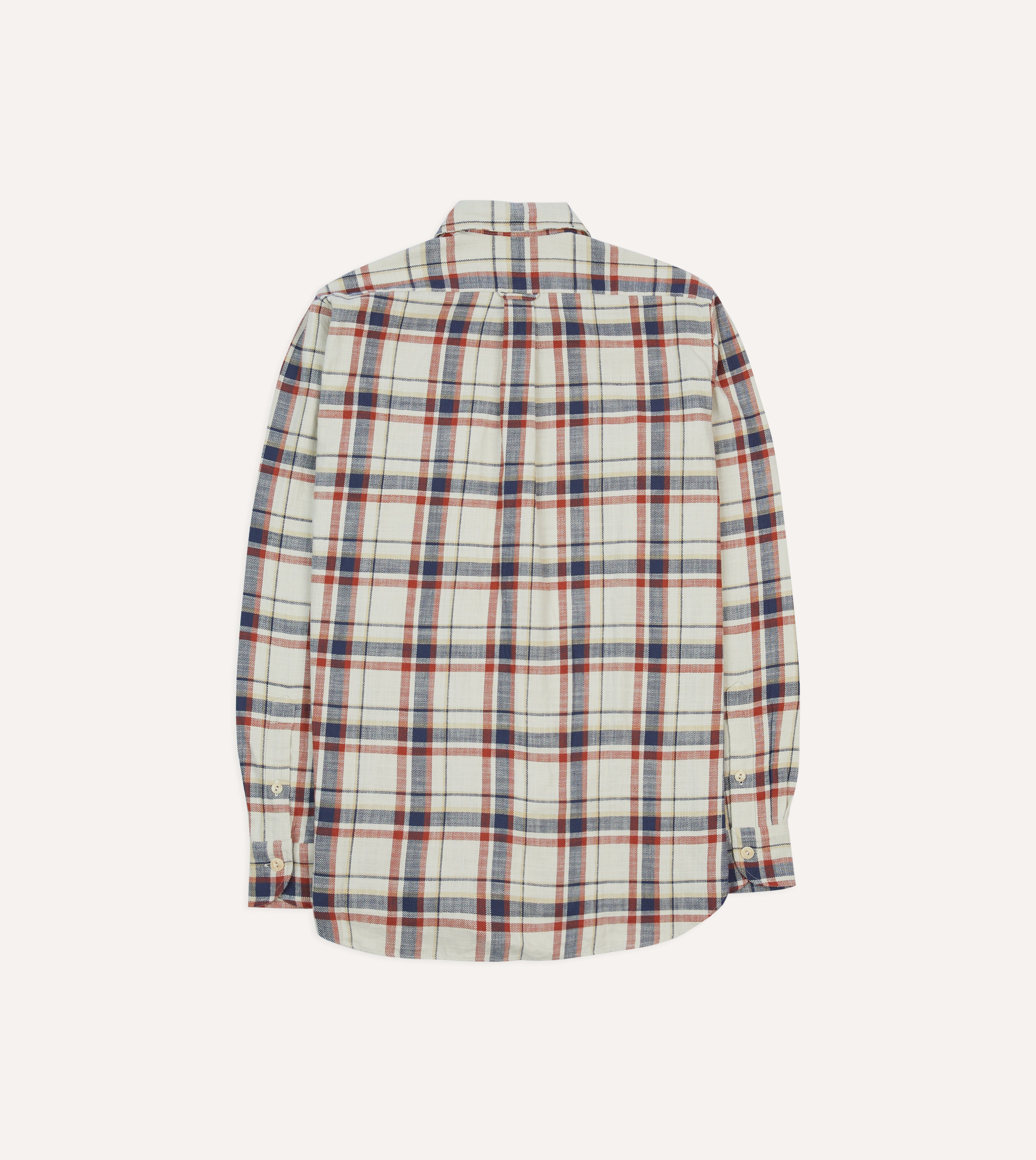 Stylish Ecru, Navy & Red Check Slub Cotton Work Shirt with Two Pockets - Perfect for Outdoor Jobs, Casual Wear & Work Uniforms