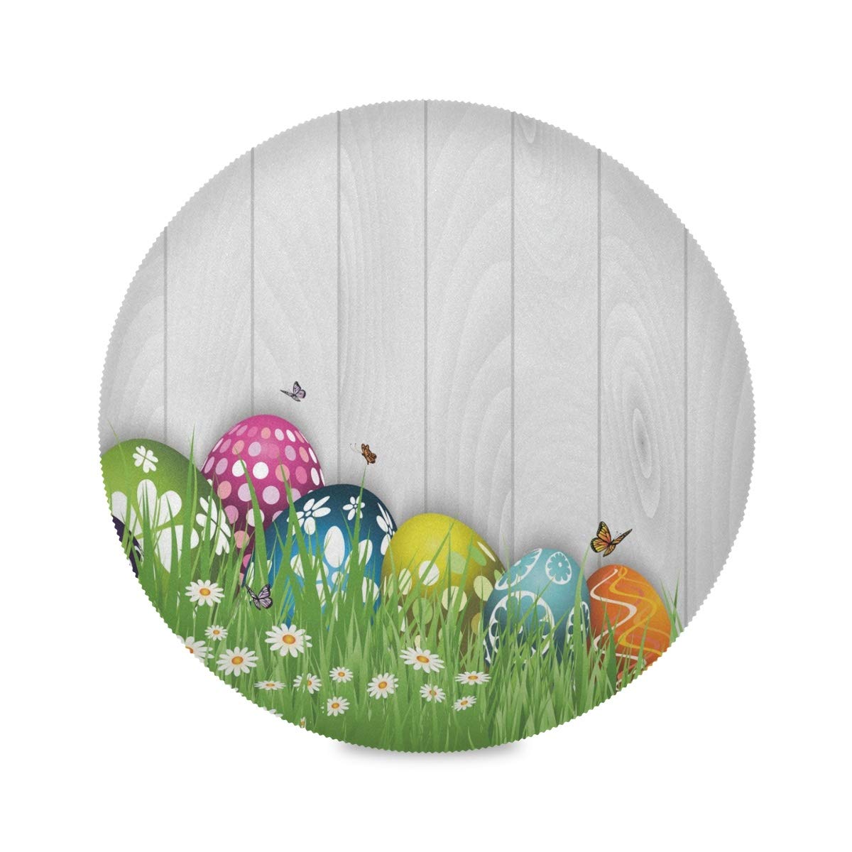 Easter Eggs Flower Butterfly Round Table Mats Set of 4 - Heat Resistant Non-Slip Polyester Placemats for Dining Table - Easter Kitchen Decor - Washable & Easy to Clean - Perfect for Holiday Dinners, Spring Celebrations & Home Decor