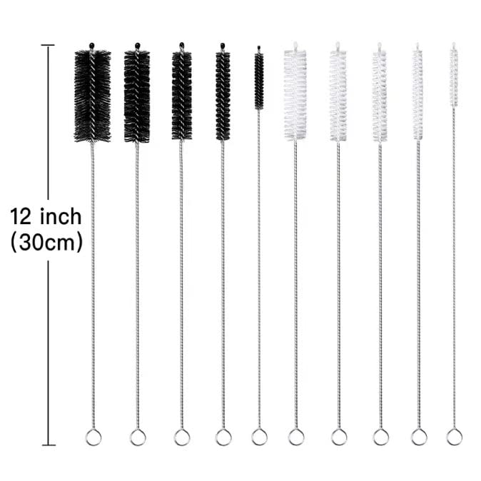 12 Inch Extendable Straw Cleaner Brush - 4/8/10/12/16mm Diameter for Pipes, Tubes, Sippy Cups & Bottles (10 Pack) | Perfect for Reusable Straws, Baby Bottles & Travel Drinkware Cleaning