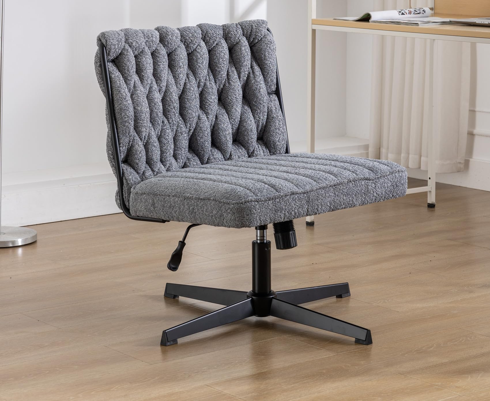 Velvet Swivel Desk Chair No Wheels - Modern Armless Home Office Chair with Height Adjustable Wide Seat, Mid Back Accent Chair for Computer Work, Makeup Vanity & Office Tasks - Perfect for Small Spaces, Home Office & Bedroom Workspaces