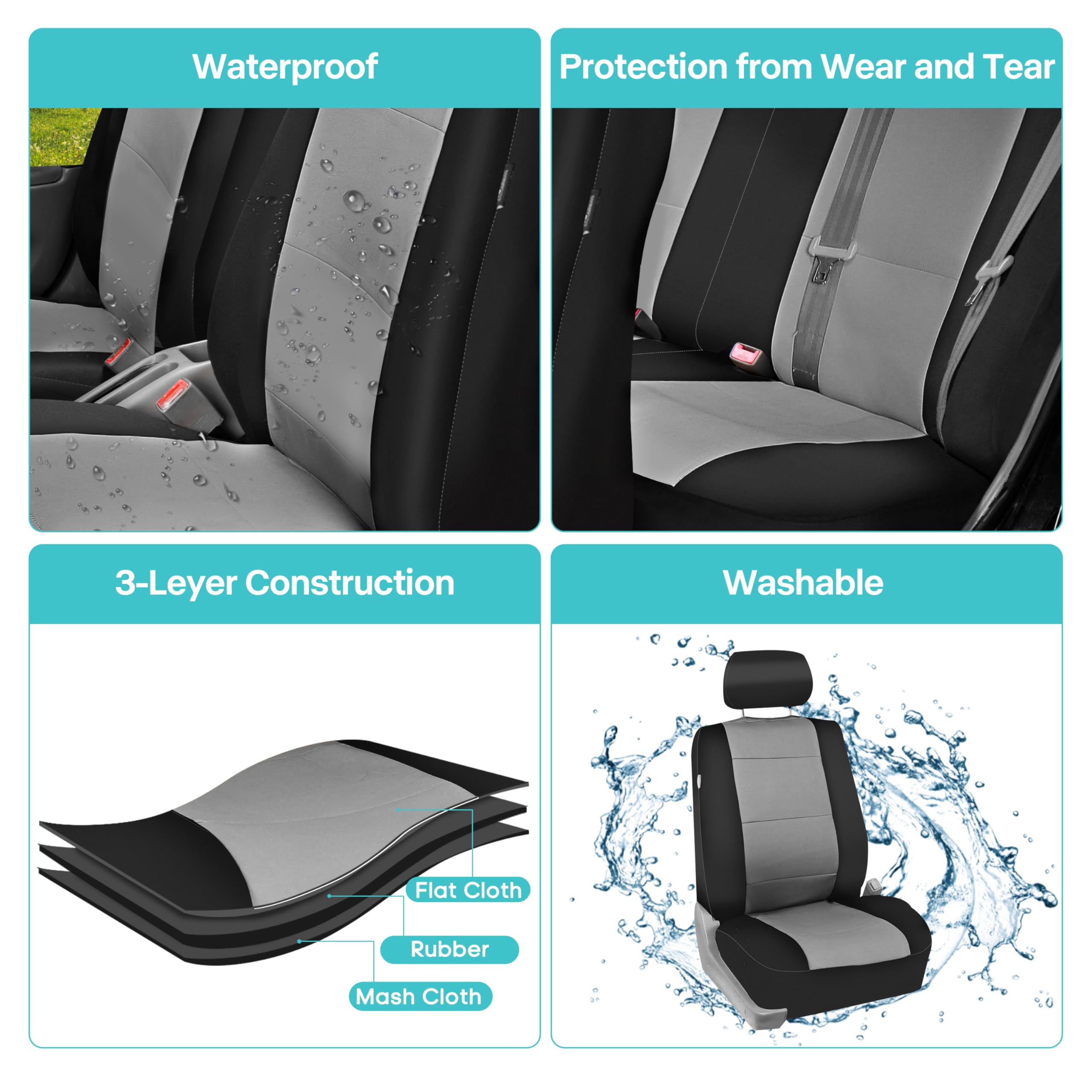 Premium Neoprene Car Seat Covers Full Set - Universal Fit for SUV, Sedan, Truck | Airbag Compatible, Washable & Durable | Low Back Front & Split Bench Rear Seat Covers | Perfect for Daily Commute, Road Trips & Family Travel (Gray)