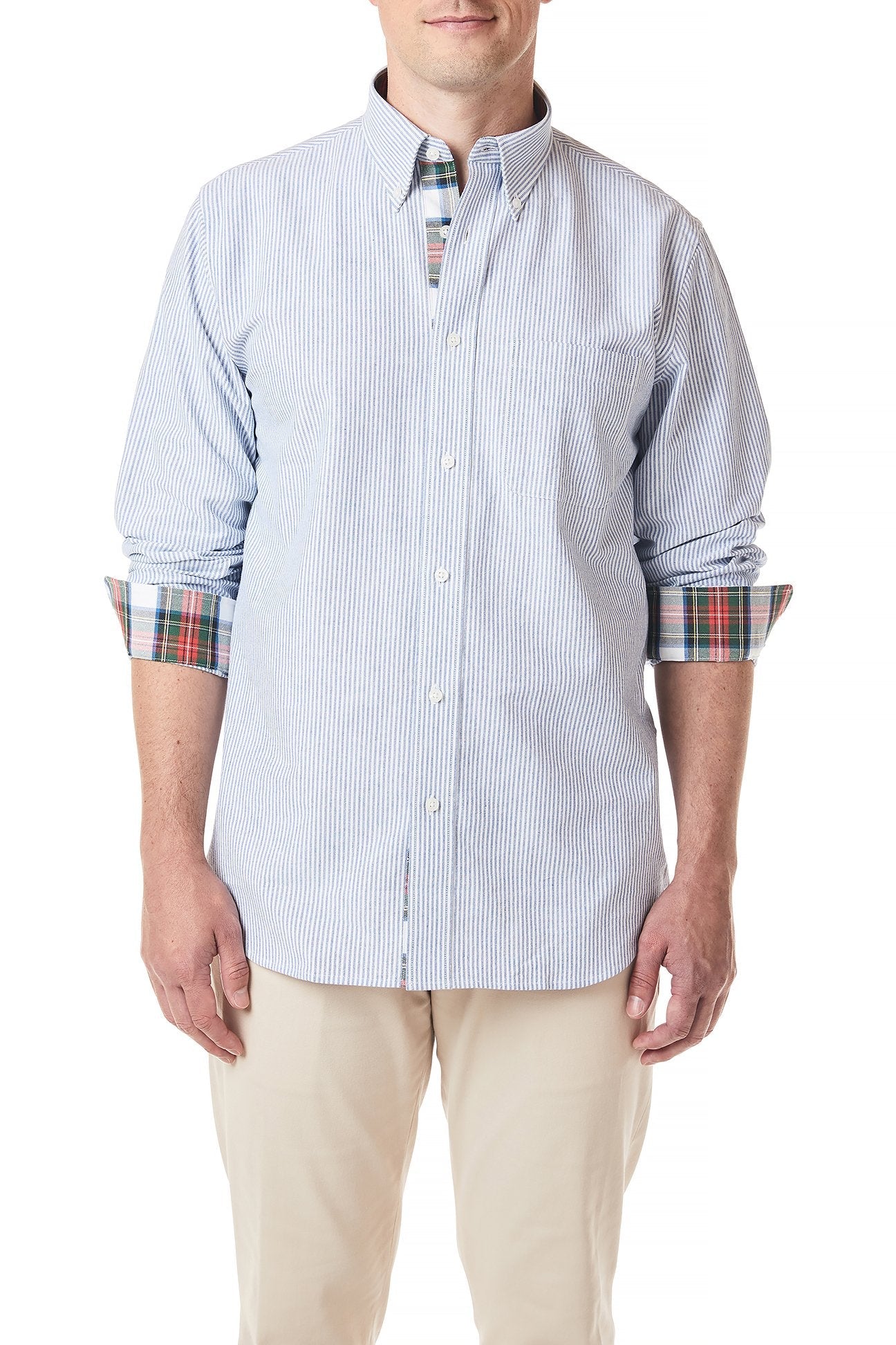 Men's Chase Oxford Shirt - Classic Blue Stripe with Dress Stewart Trim | Perfect for Business Casual & Office Wear